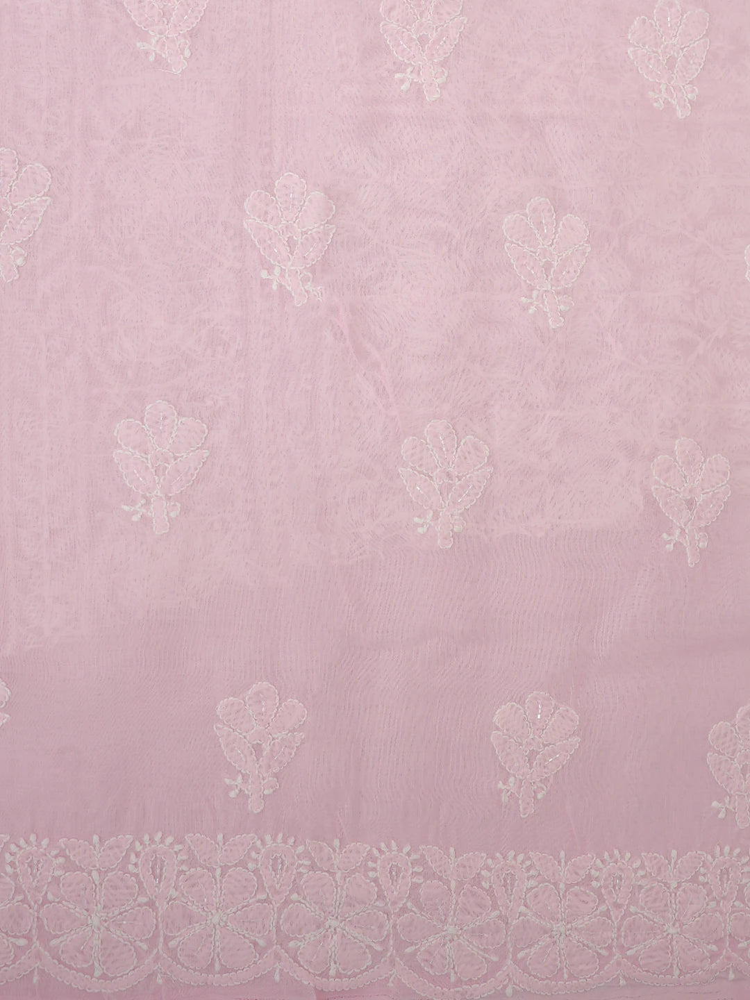 Ada Hand Embroidered Pink Cotton Lucknowi Chikankari Unstitched Suit Piece With Cutdana Work 01A762632
