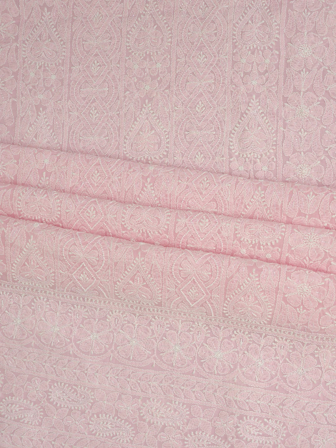 Ada Hand Embroidered Pink Cotton Lucknowi Chikankari Unstitched Suit Piece With Cutdana Work 01A762632