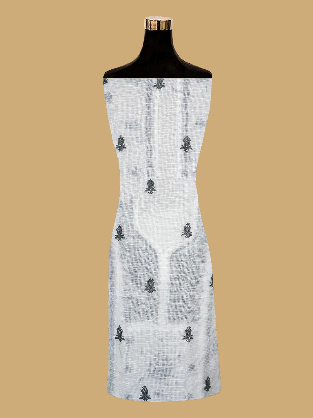Ada Hand Embroidered White Kota Lucknowi Chikankari Unstitched Kurta Dupatta Set 01A754552