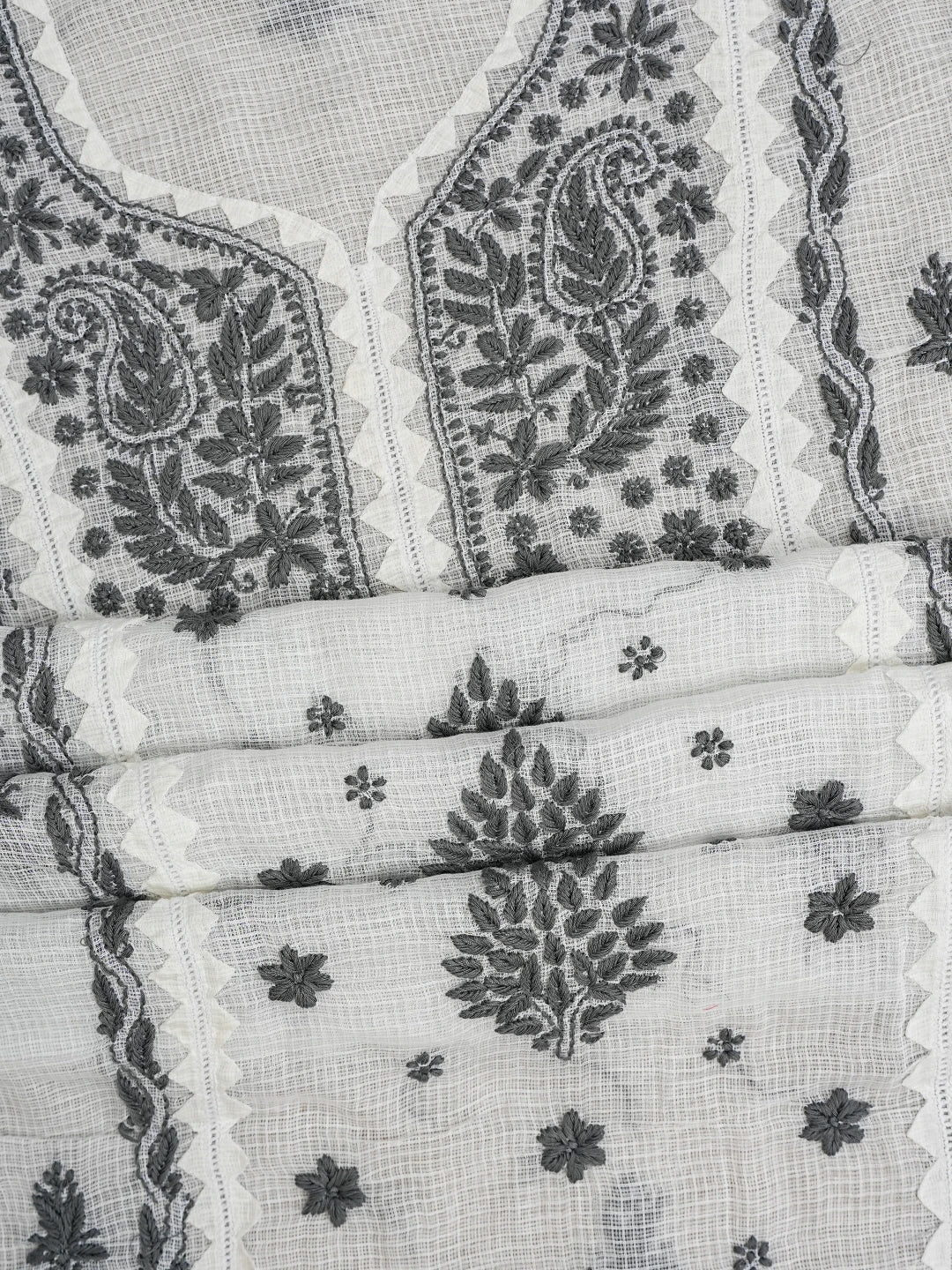 Ada Hand Embroidered White Kota Lucknowi Chikankari Unstitched Kurta Dupatta Set 01A754552