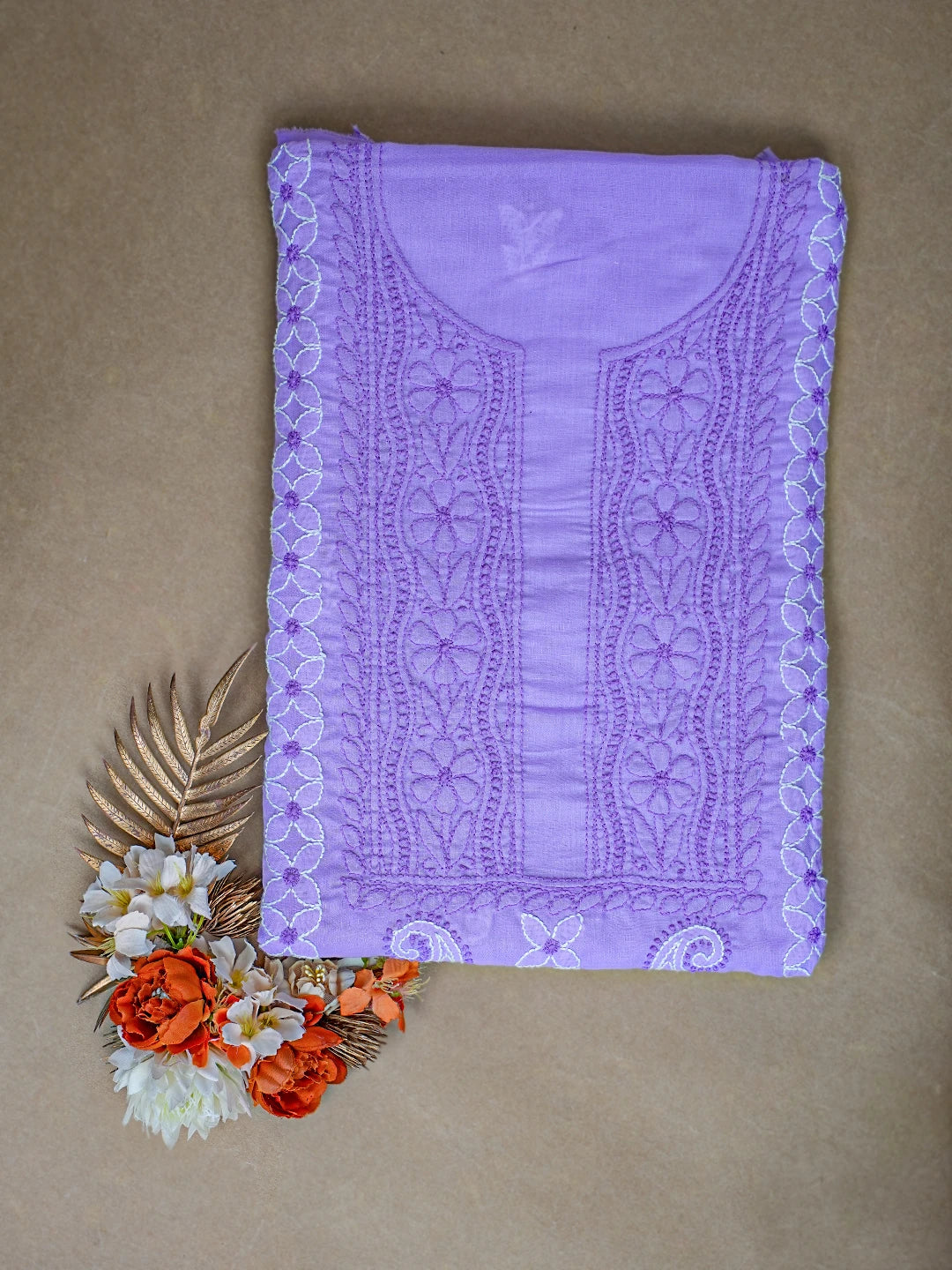 Ada Hand Embroidered Mauve Cotton Lucknowi Chikankari Unstitched Kurta Piece 01A735444