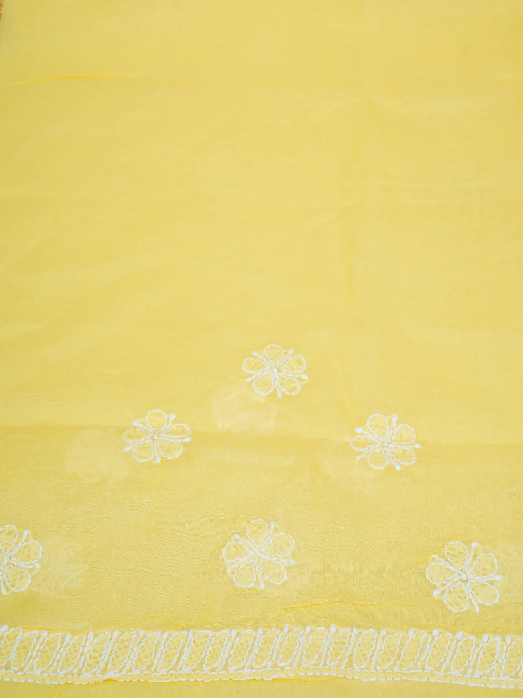 Ada Hand Embroidered Yellow Cotton Lucknowi Chikankari Saree With Blouse 01A763949
