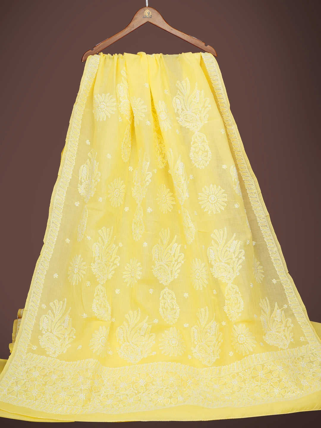 Ada Hand Embroidered Yellow Cotton Lucknowi Chikankari Saree With Blouse 01A763949