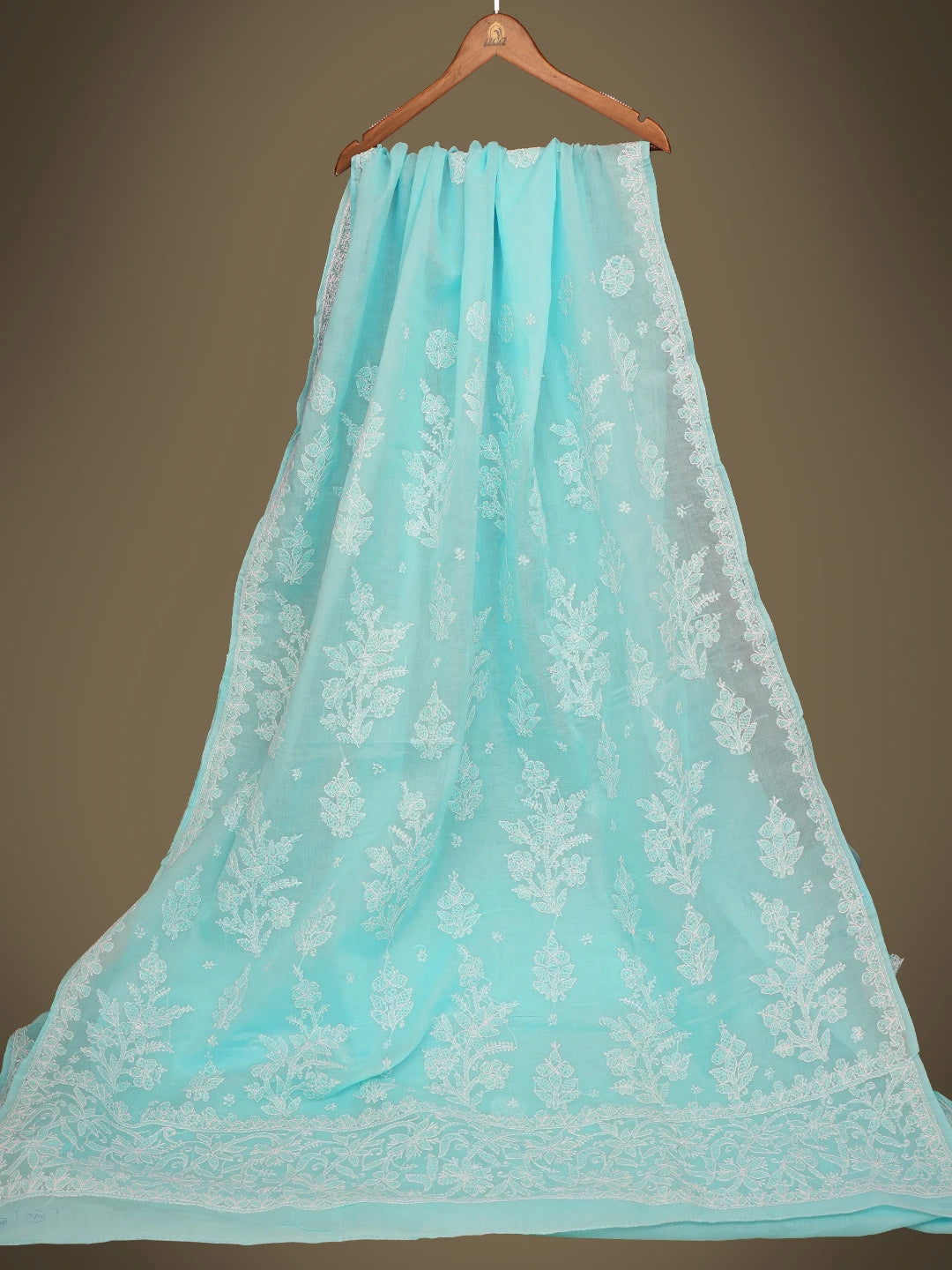 Ada Hand Embroidered Blue Cotton Lucknowi Chikankari Saree and Blouse 01A763951