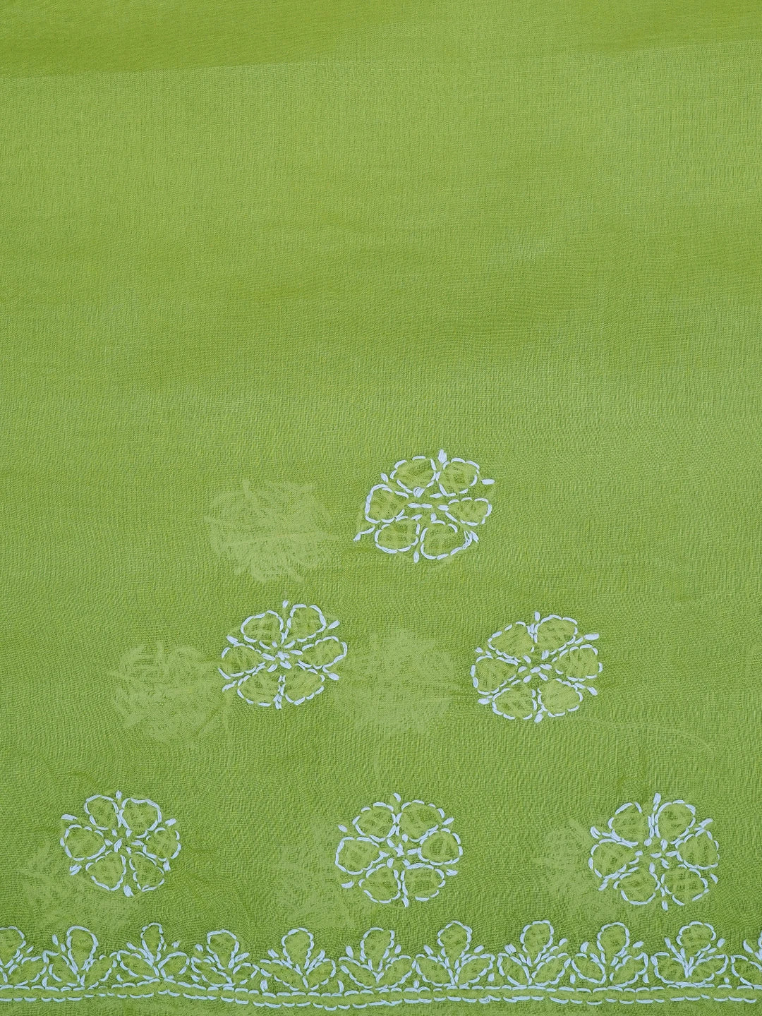 Ada Hand Embroidered Green Cotton Lucknowi Chikankari Saree With Blouse 01A763948