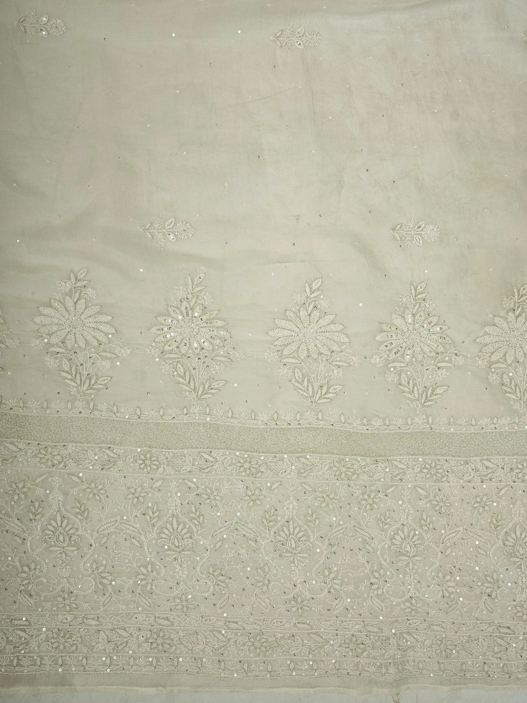 Ada Hand Embroidered White Organza Lucknowi Chikankari Saree and Blouse With Cutdana Work 01A607147