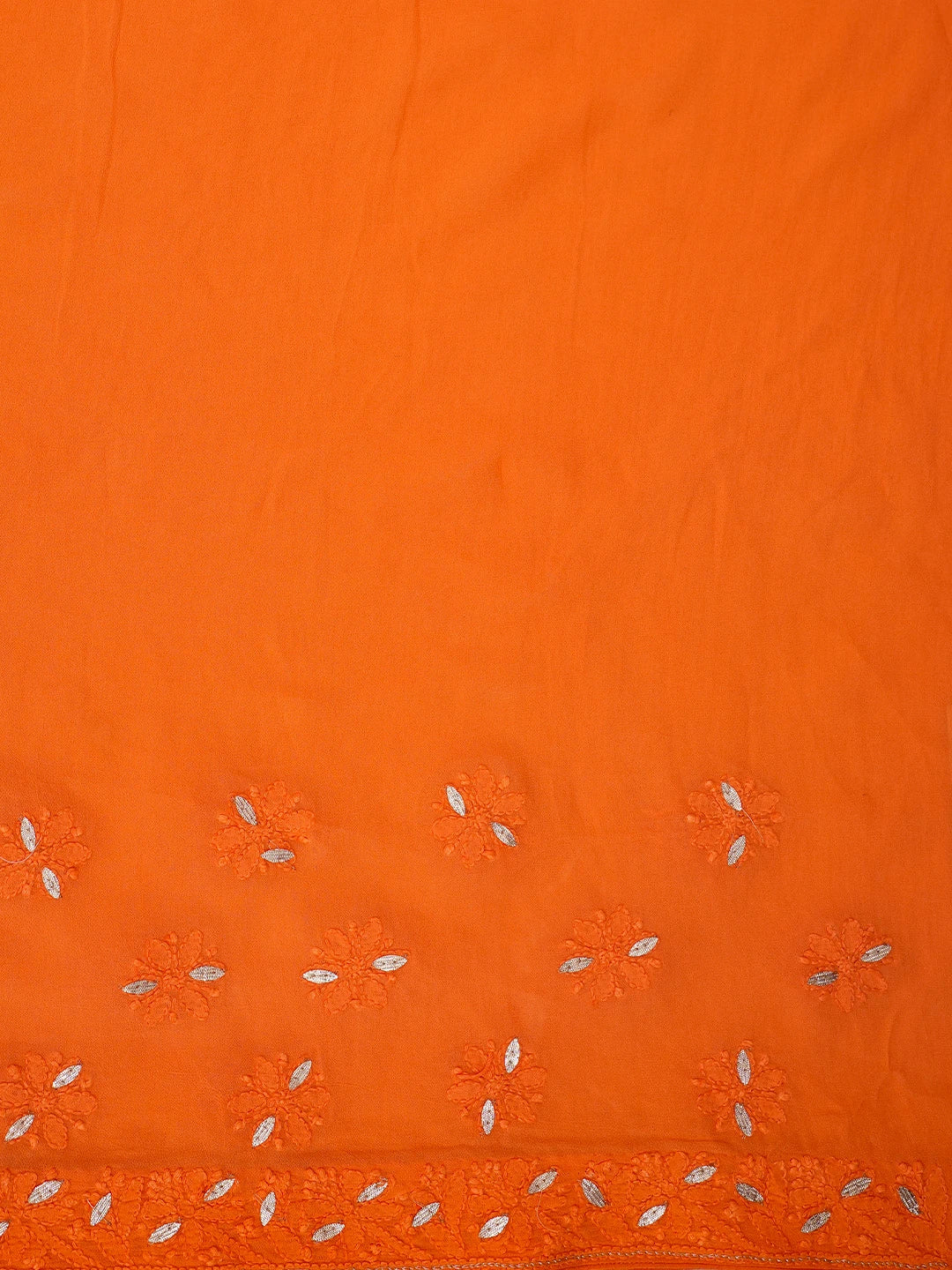 Ada Hand Embroidered Persimmon Orange Viscose Georgette Lucknowi Chikankari Saree/Blouse With Gota Patti Work 01A745915
