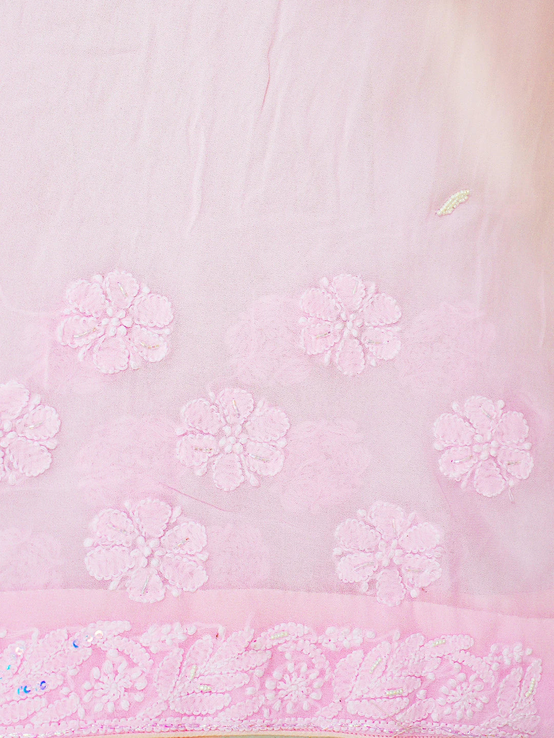 Ada Hand Embroidered Pink Viscose Georgette Lucknowi Chikankari Saree and Blouse With Pearl Work 01A745924