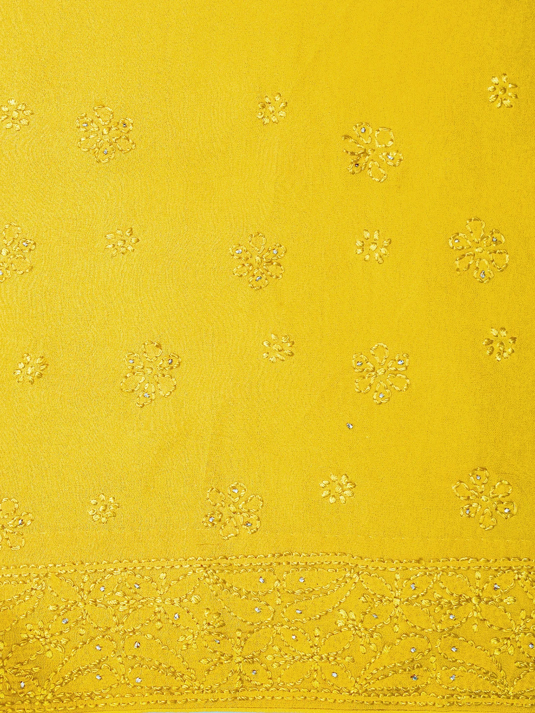 Ada Hand Embroidered Yellow Viscose Georgette Lucknowi Chikankari Saree and Blouse With Mukaish Work 01A745983
