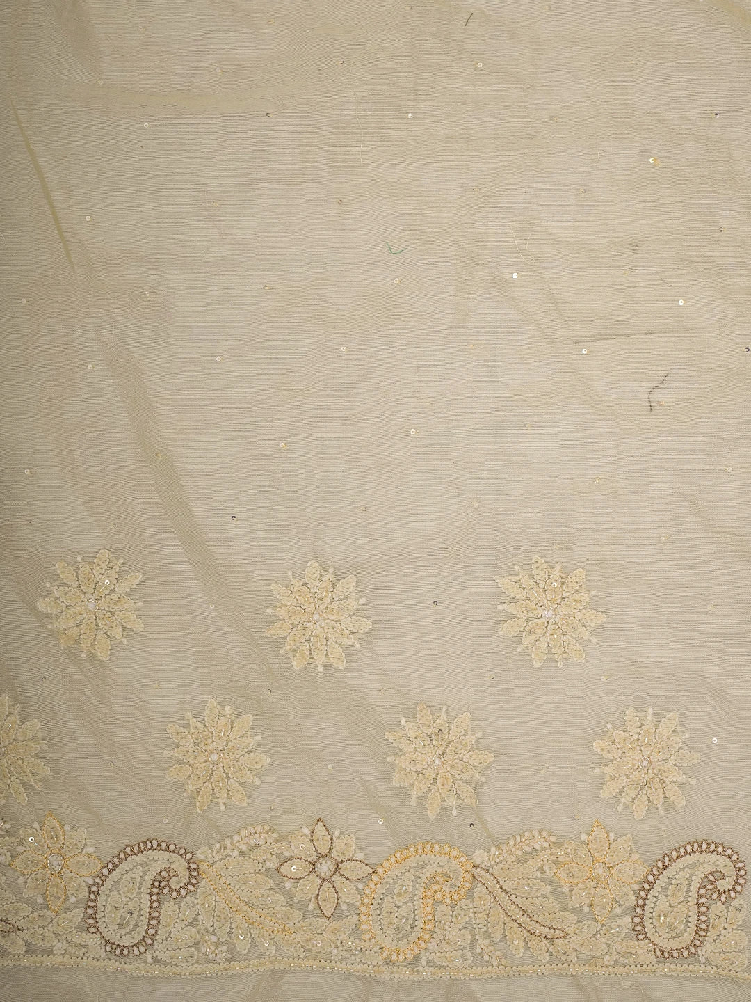 Ada Hand Embroidered Cream Chanderi Lucknowi Chikankari Saree and Blouse With Cutdana Work 01A720728