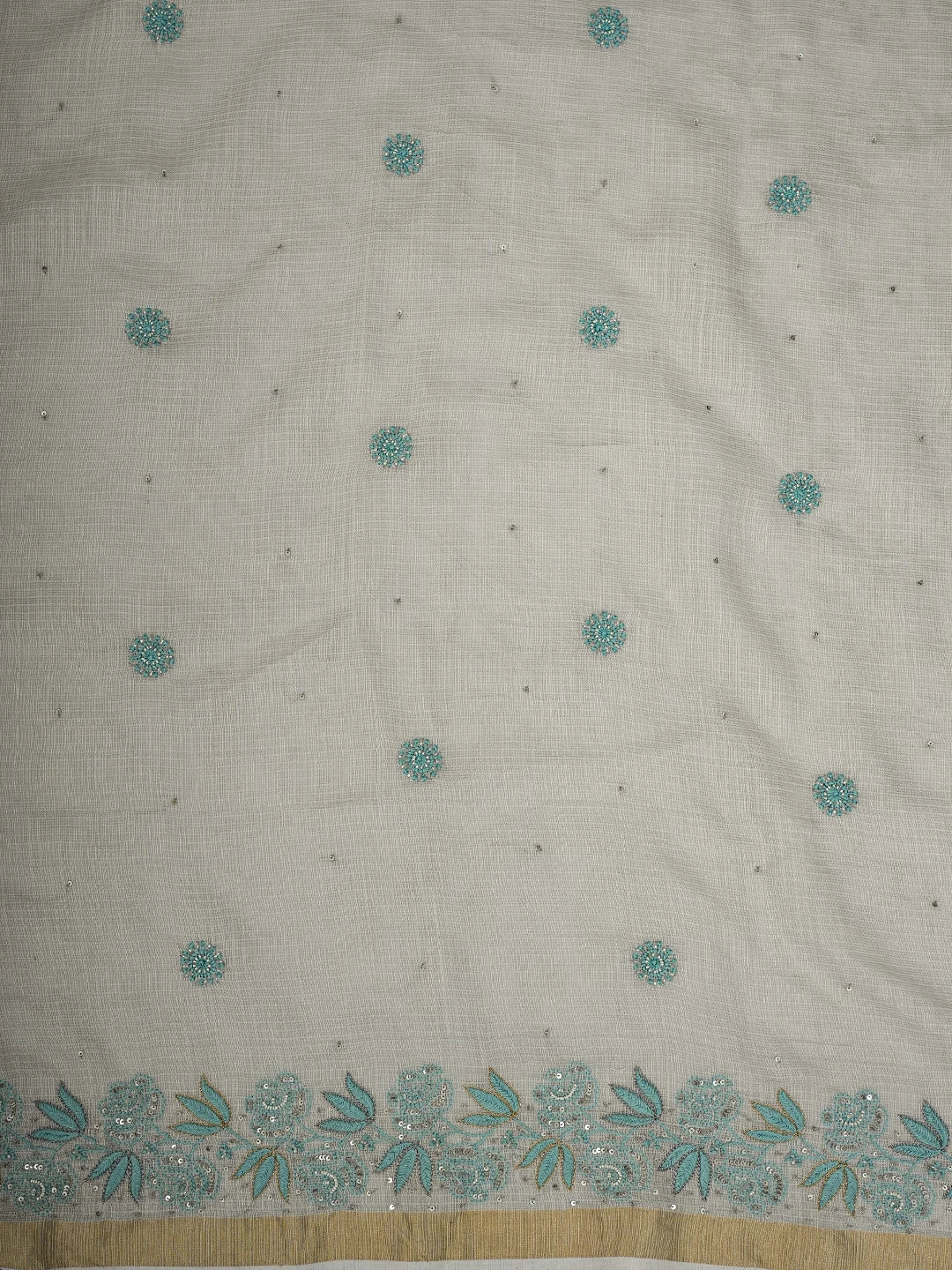 Ada Hand Embroidered Grey Kota Lucknowi Chikankari Saree and Blouse With Sequins Work 01A670193