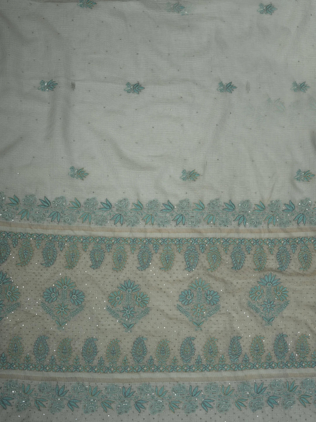 Ada Hand Embroidered Grey Kota Lucknowi Chikankari Saree and Blouse With Sequins Work 01A670193