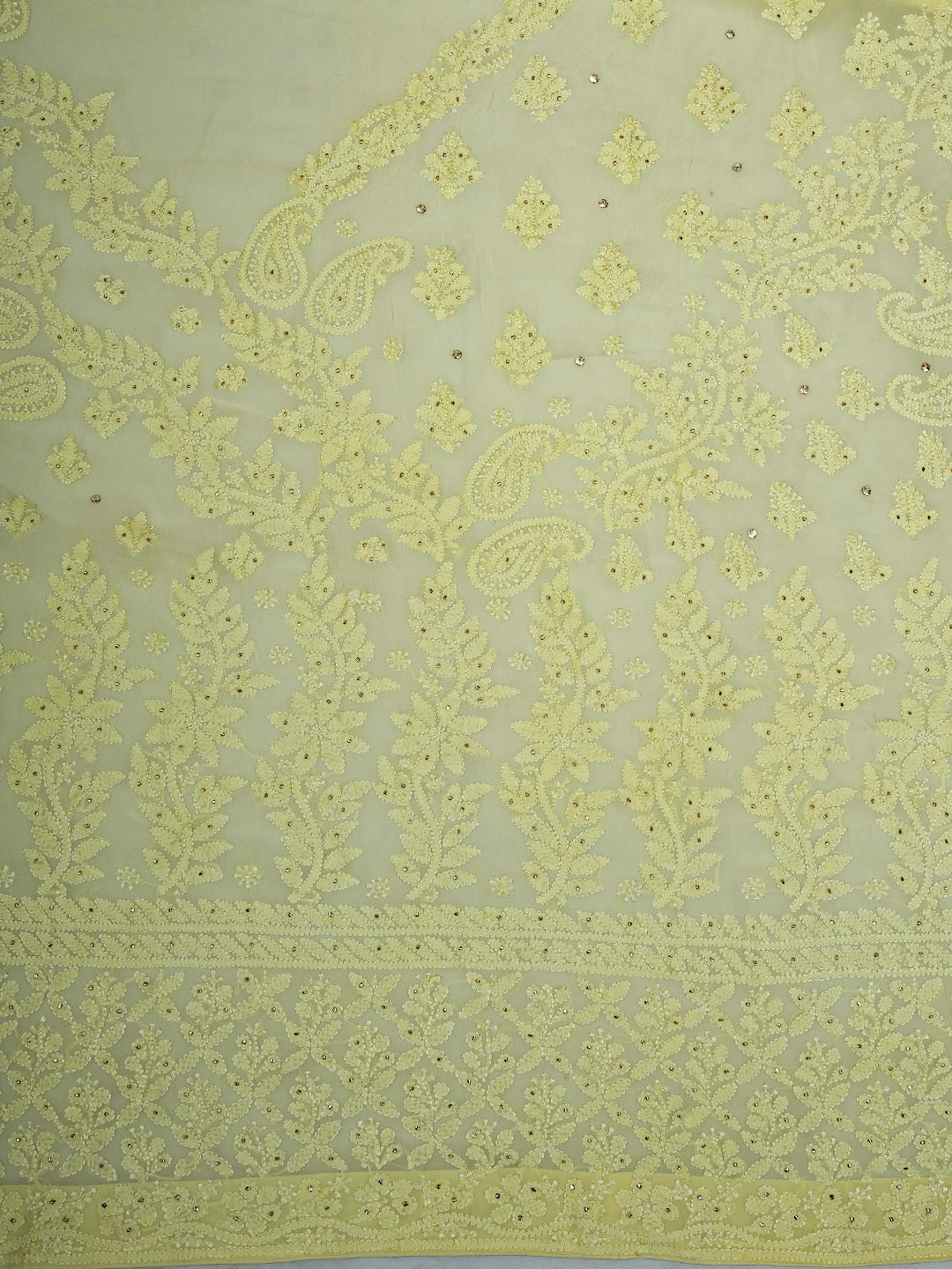 Ada Hand Embroidered Lemon Viscose Georgette Lucknowi Chikankari Saree and Blouse With Mukaish Work 01A745984