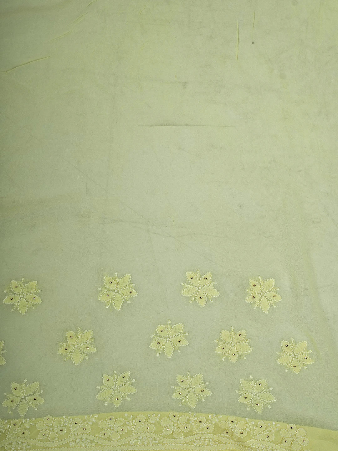Ada Hand Embroidered Lemon Viscose Georgette Lucknowi Chikankari Saree and Blouse With Mukaish Work 01A745984