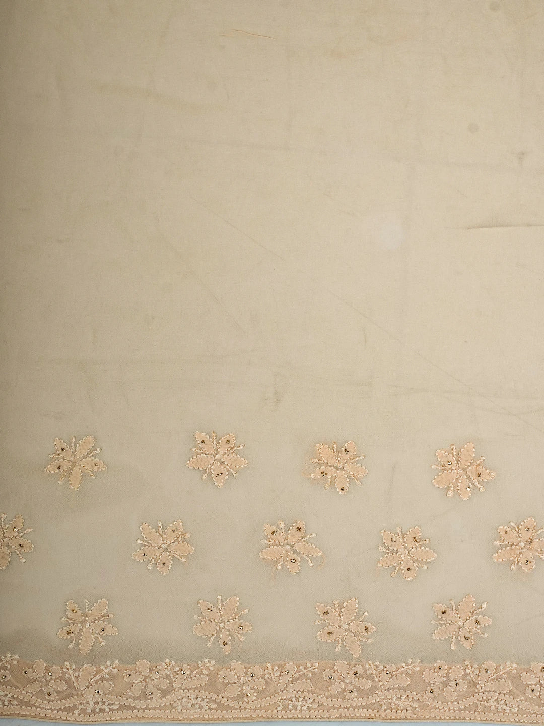 Ada Hand Embroidered Fawn Viscose Georgette Lucknowi Chikankari Saree and Blouse With Mukaish Work 01A745978
