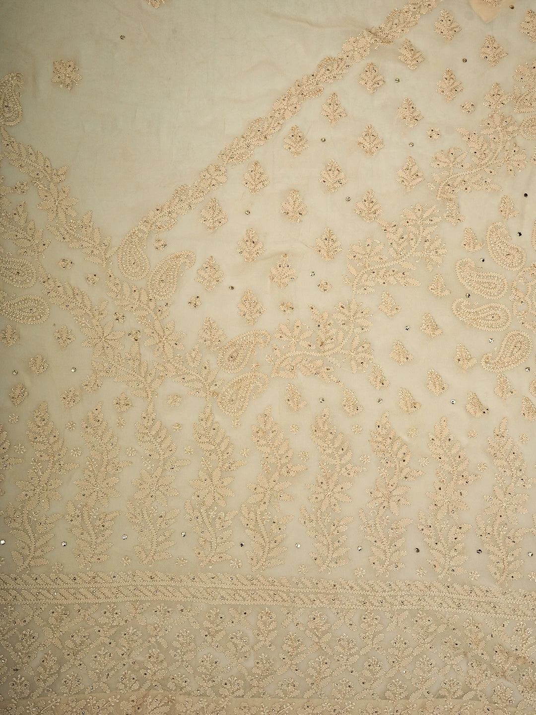 Ada Hand Embroidered Fawn Viscose Georgette Lucknowi Chikankari Saree and Blouse With Mukaish Work 01A745978