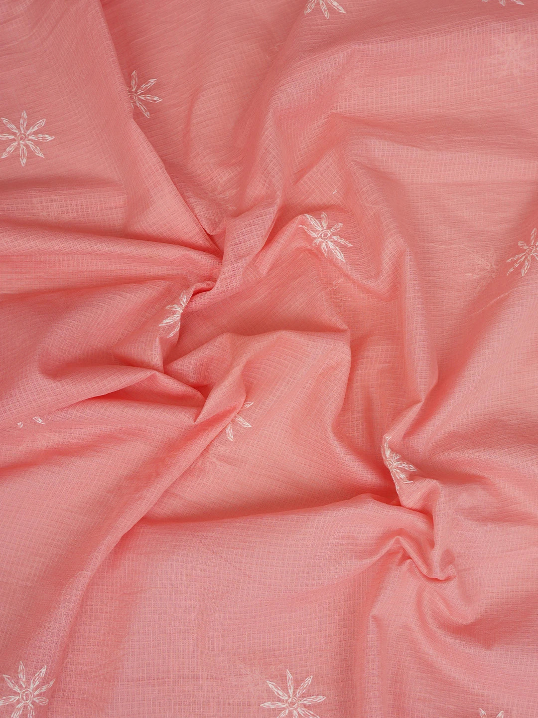 Ada Hand Embroidered Carrot Pink Kota Lucknowi Chikankari Unstitched Kurta Dupatta Set 01A357772