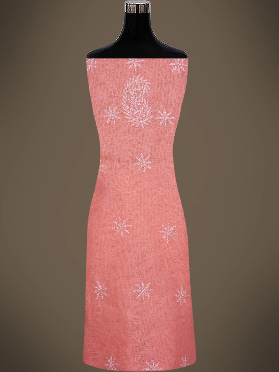 Ada Hand Embroidered Carrot Pink Kota Lucknowi Chikankari Unstitched Kurta Dupatta Set 01A357772