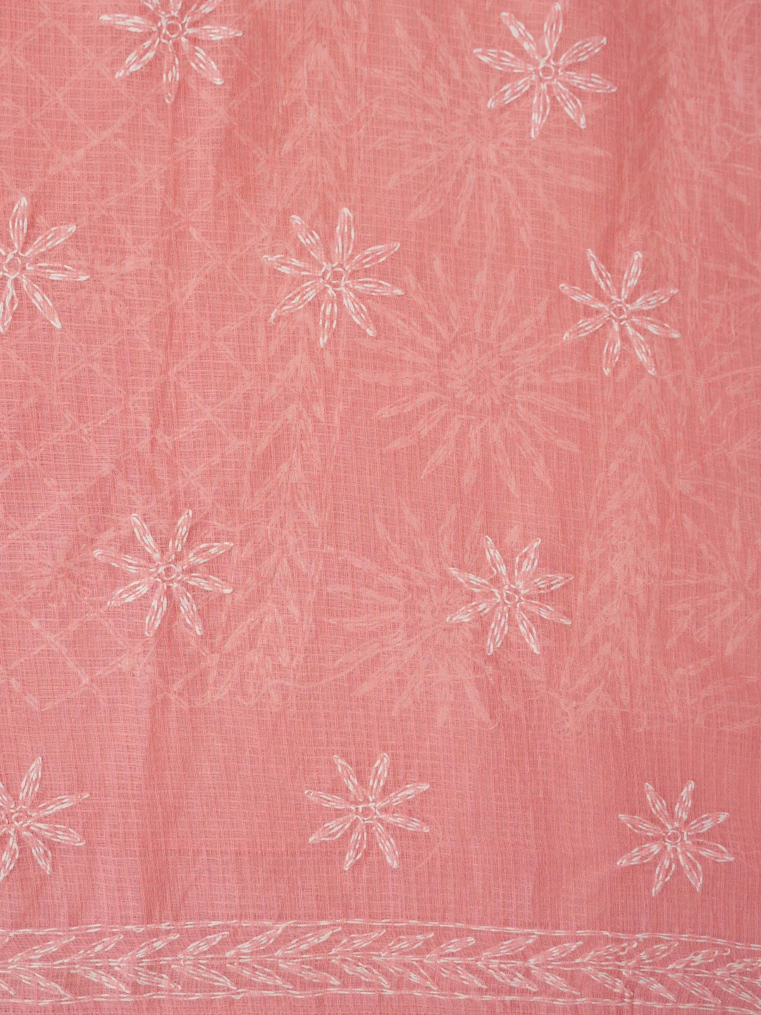 Ada Hand Embroidered Carrot Pink Kota Lucknowi Chikankari Unstitched Kurta Dupatta Set 01A357772