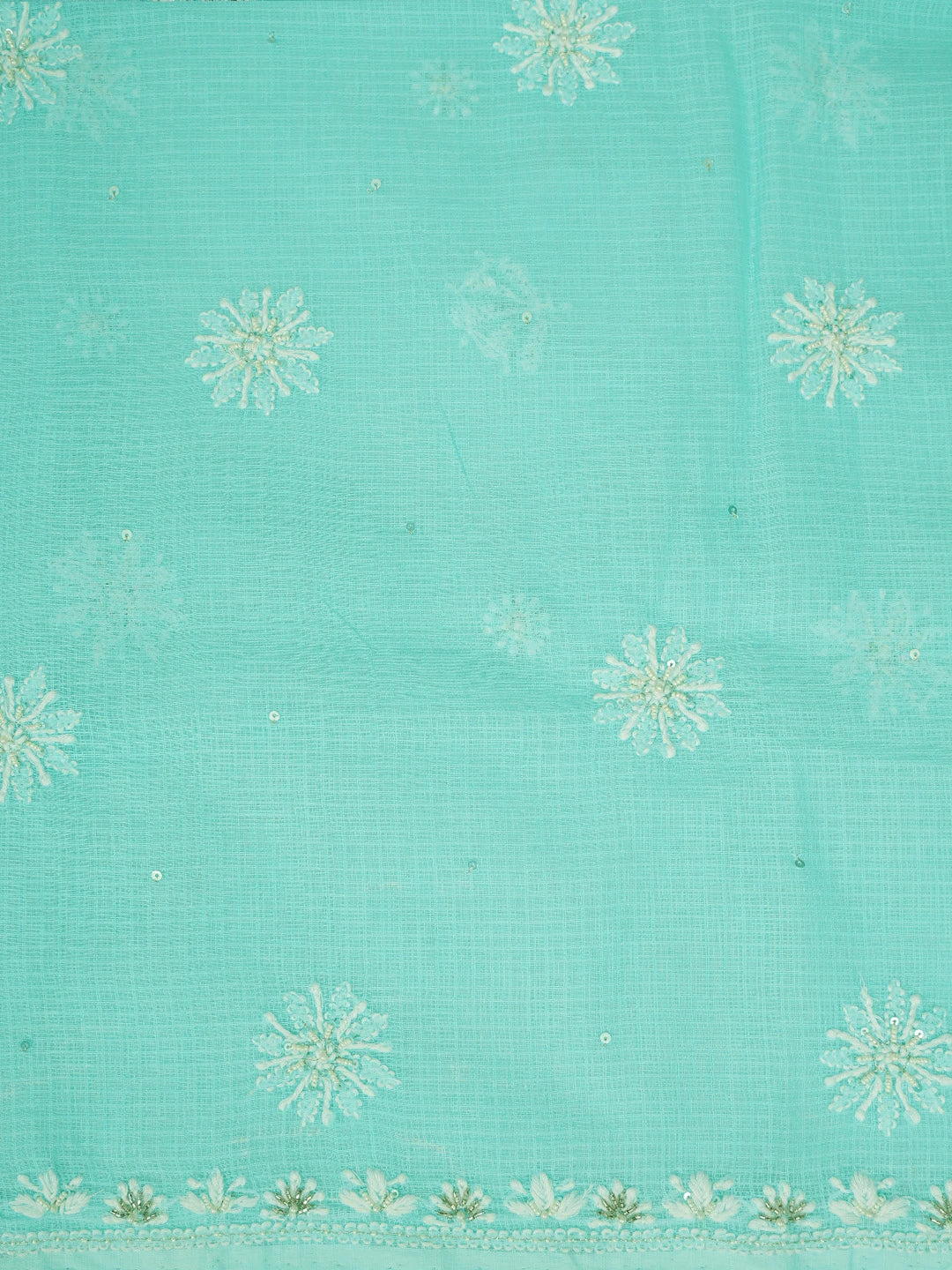 Ada Hand Embroidered Sky Blue Kota Lucknowi Chikankari Unstitched Kurta Dupatta Set With Cutdana Work 01A574077