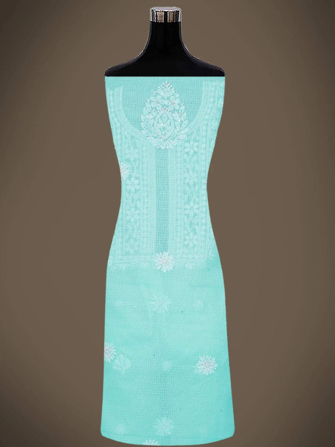 Ada Hand Embroidered Sky Blue Kota Lucknowi Chikankari Unstitched Kurta Dupatta Set With Cutdana Work 01A574077