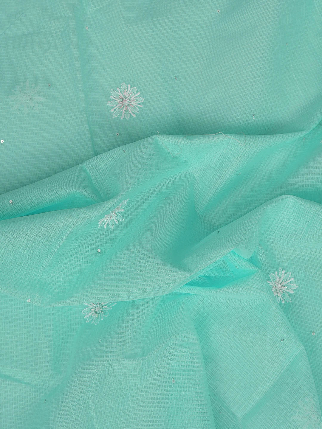 Ada Hand Embroidered Sky Blue Kota Lucknowi Chikankari Unstitched Kurta Dupatta Set With Cutdana Work 01A574077
