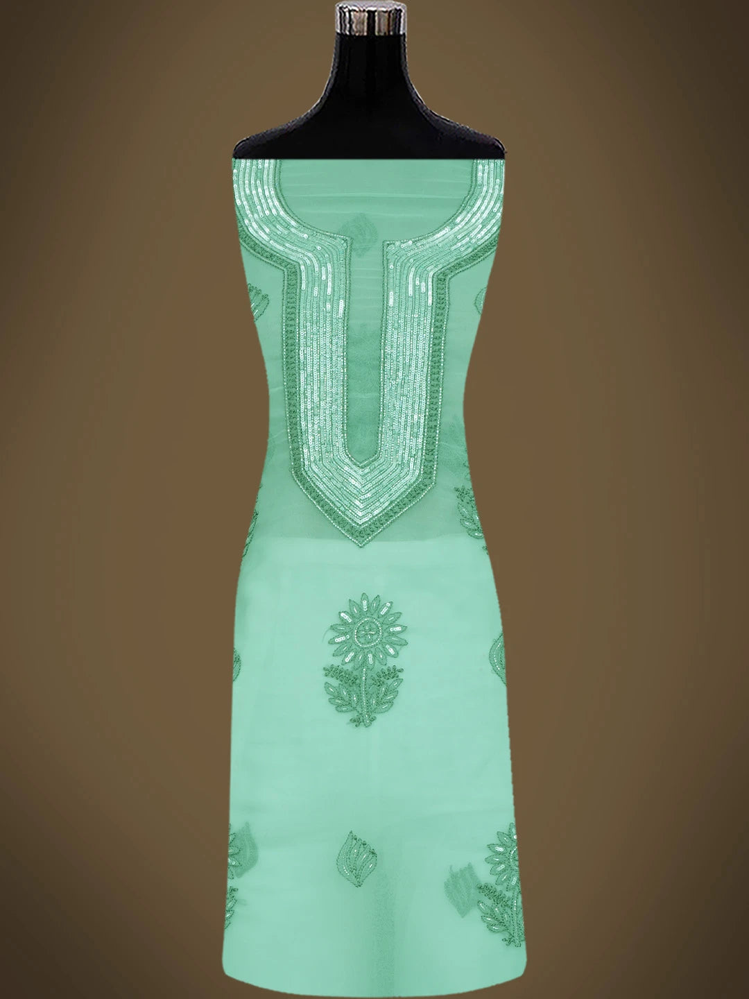 Ada Hand Embroidered Teal Green Georgette Lucknowi Chikankari Unstitched Suit Piece With Cutdana Work 01A713322