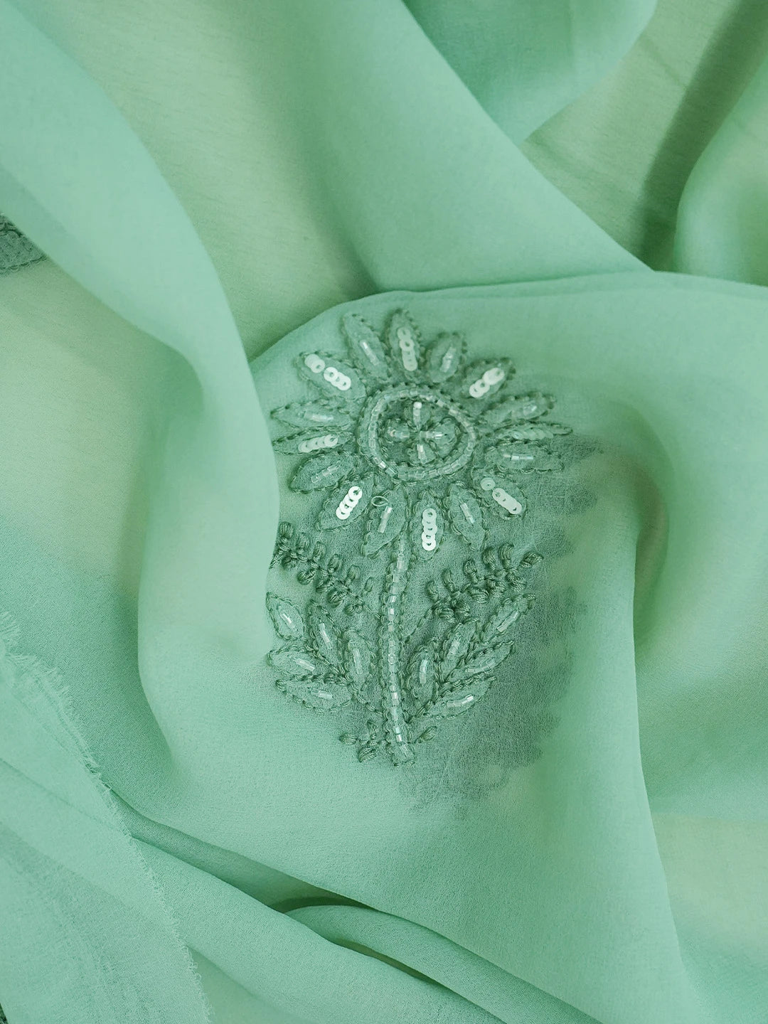 Ada Hand Embroidered Teal Green Georgette Lucknowi Chikankari Unstitched Suit Piece With Cutdana Work 01A713322
