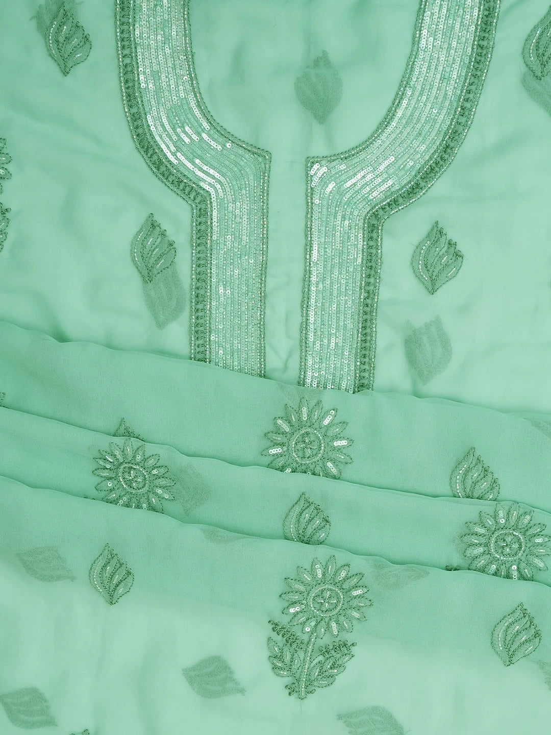 Ada Hand Embroidered Teal Green Georgette Lucknowi Chikankari Unstitched Suit Piece With Cutdana Work 01A713322