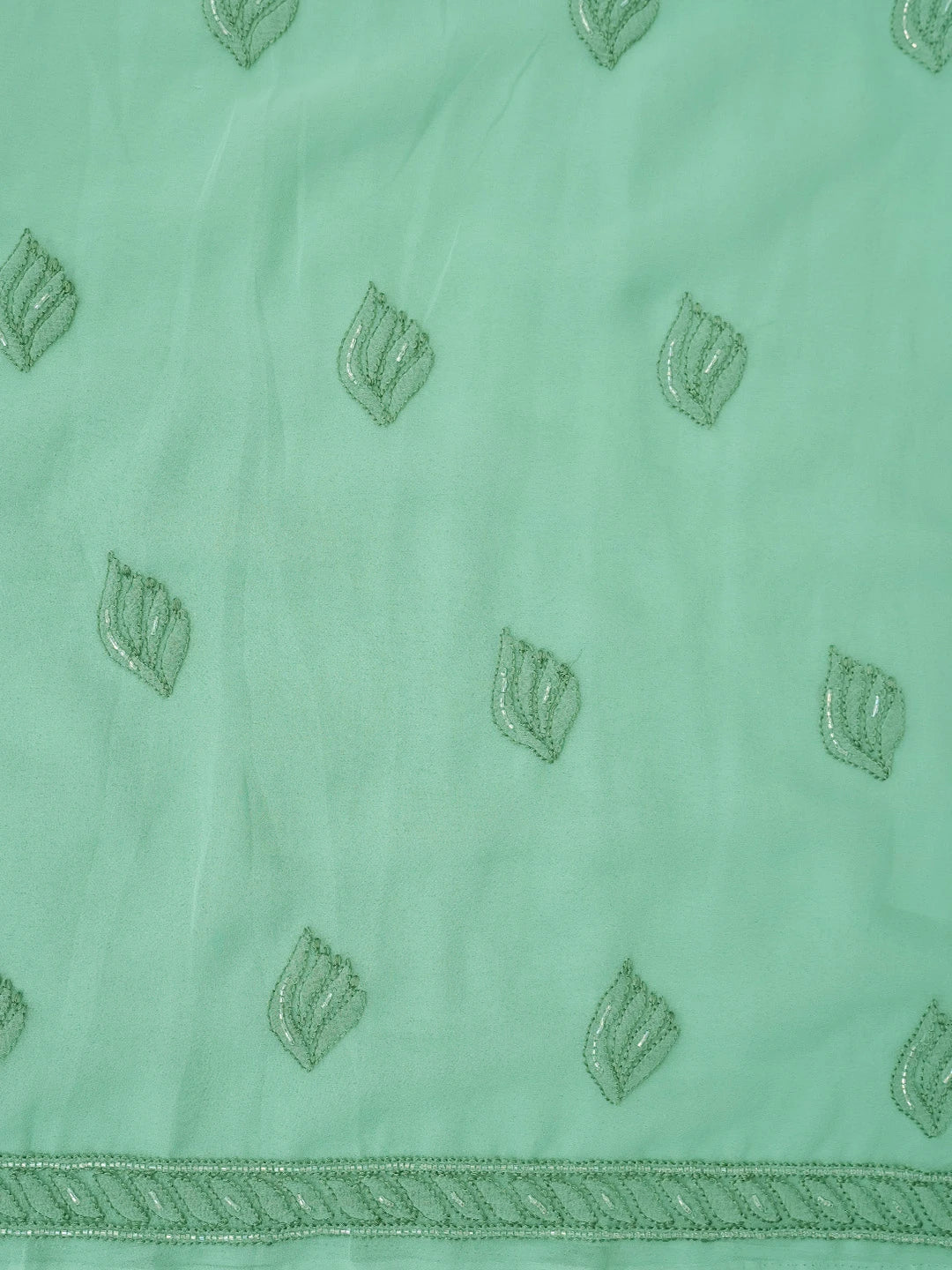 Ada Hand Embroidered Teal Green Georgette Lucknowi Chikankari Unstitched Suit Piece With Cutdana Work 01A713322