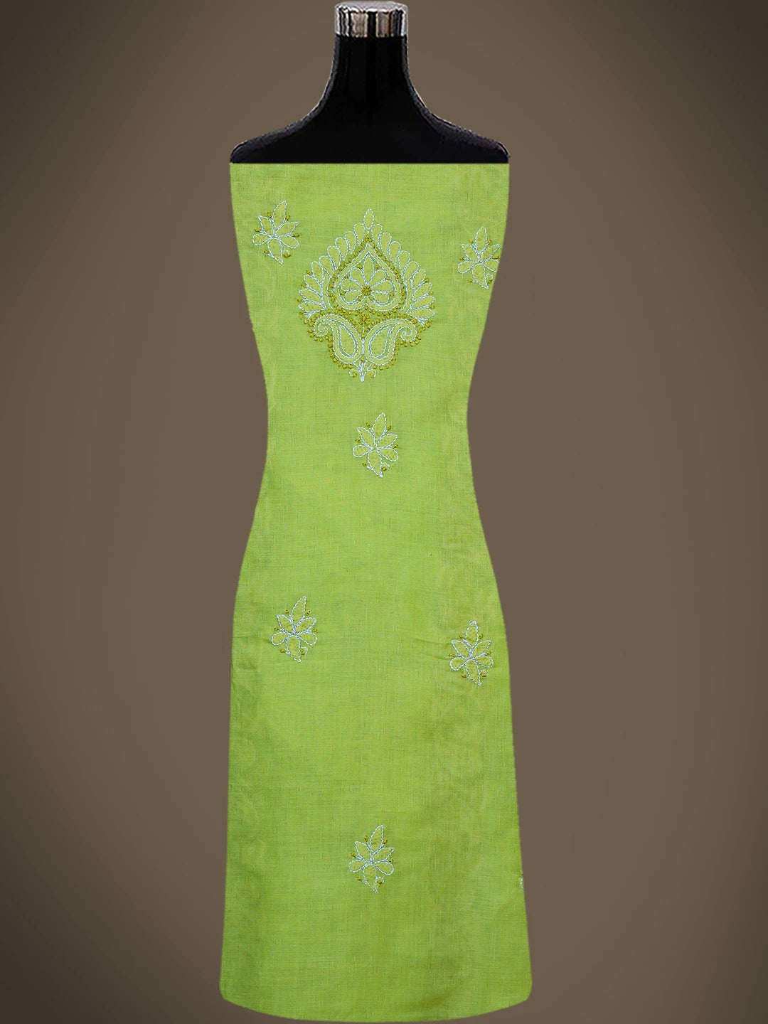 Ada Hand Embroidered Green Cotton Lucknowi Chikankari Unstitched Suit Piece 01A723405