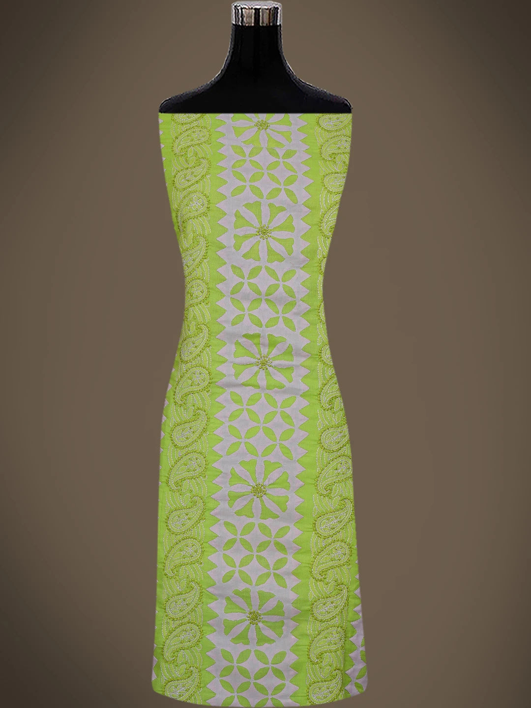 Ada Hand Embroidered Green Cotton Lucknowi Chikankari Unstitched Suit Piece 01A723405