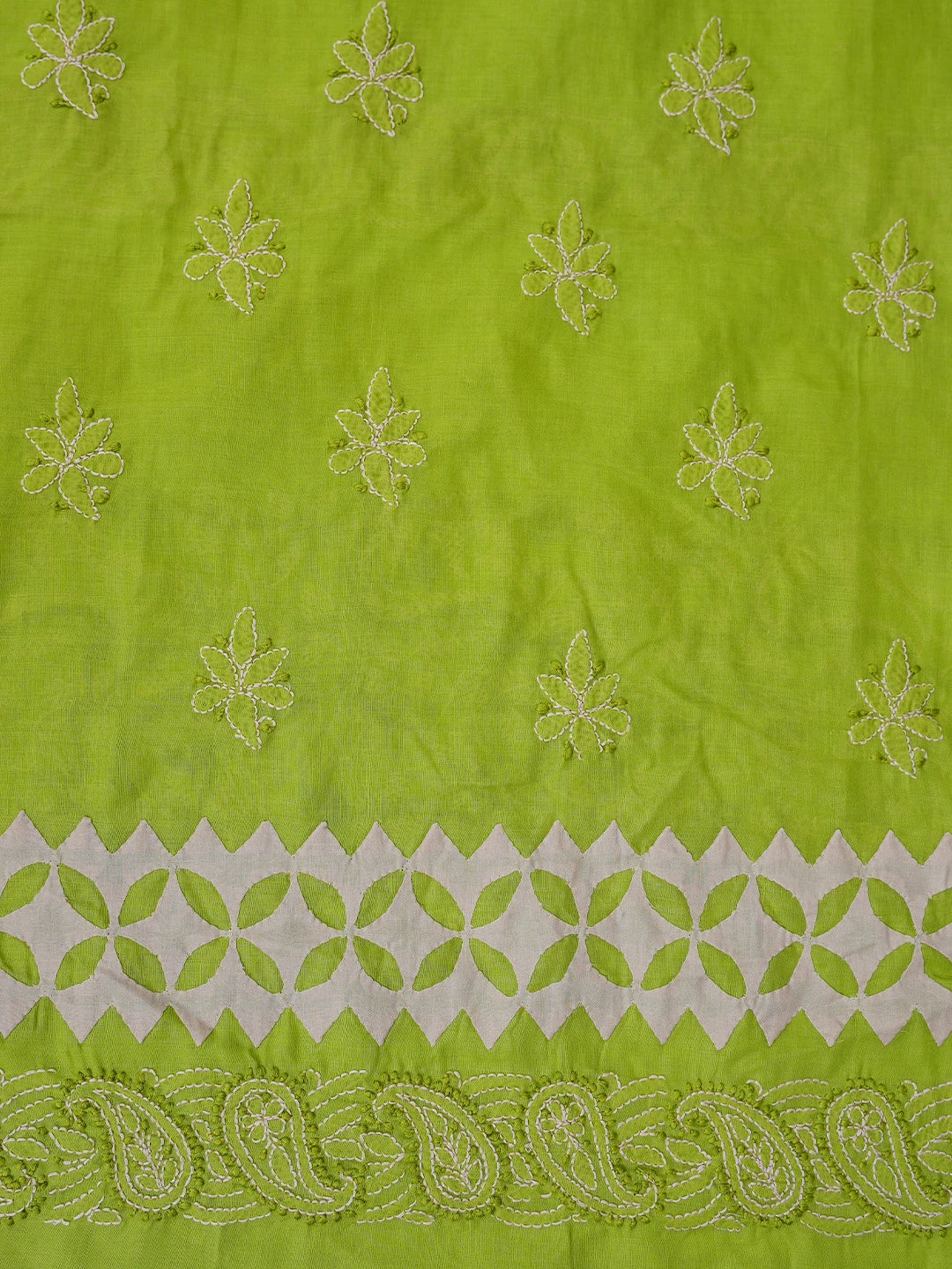 Ada Hand Embroidered Green Cotton Lucknowi Chikankari Unstitched Suit Piece 01A723405
