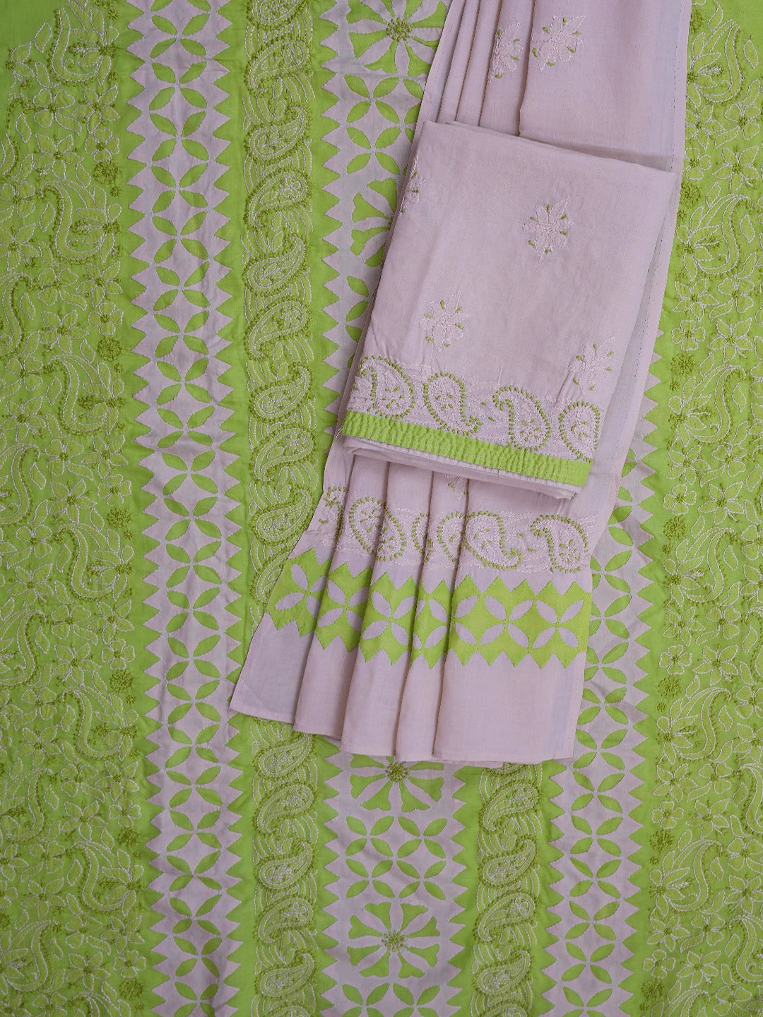 Ada Hand Embroidered Green Cotton Lucknowi Chikankari Unstitched Suit Piece 01A723405