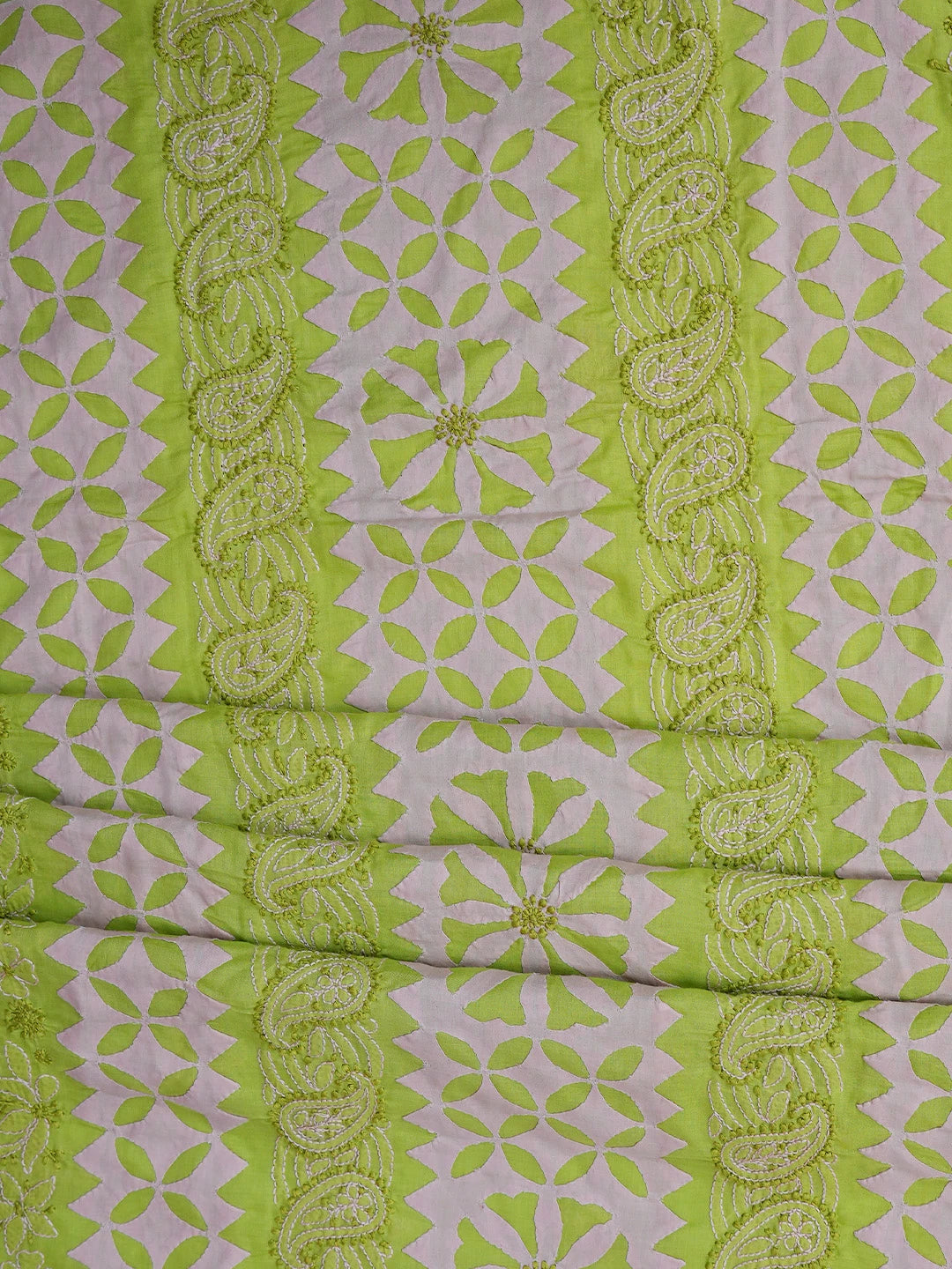 Ada Hand Embroidered Green Cotton Lucknowi Chikankari Unstitched Suit Piece 01A723405
