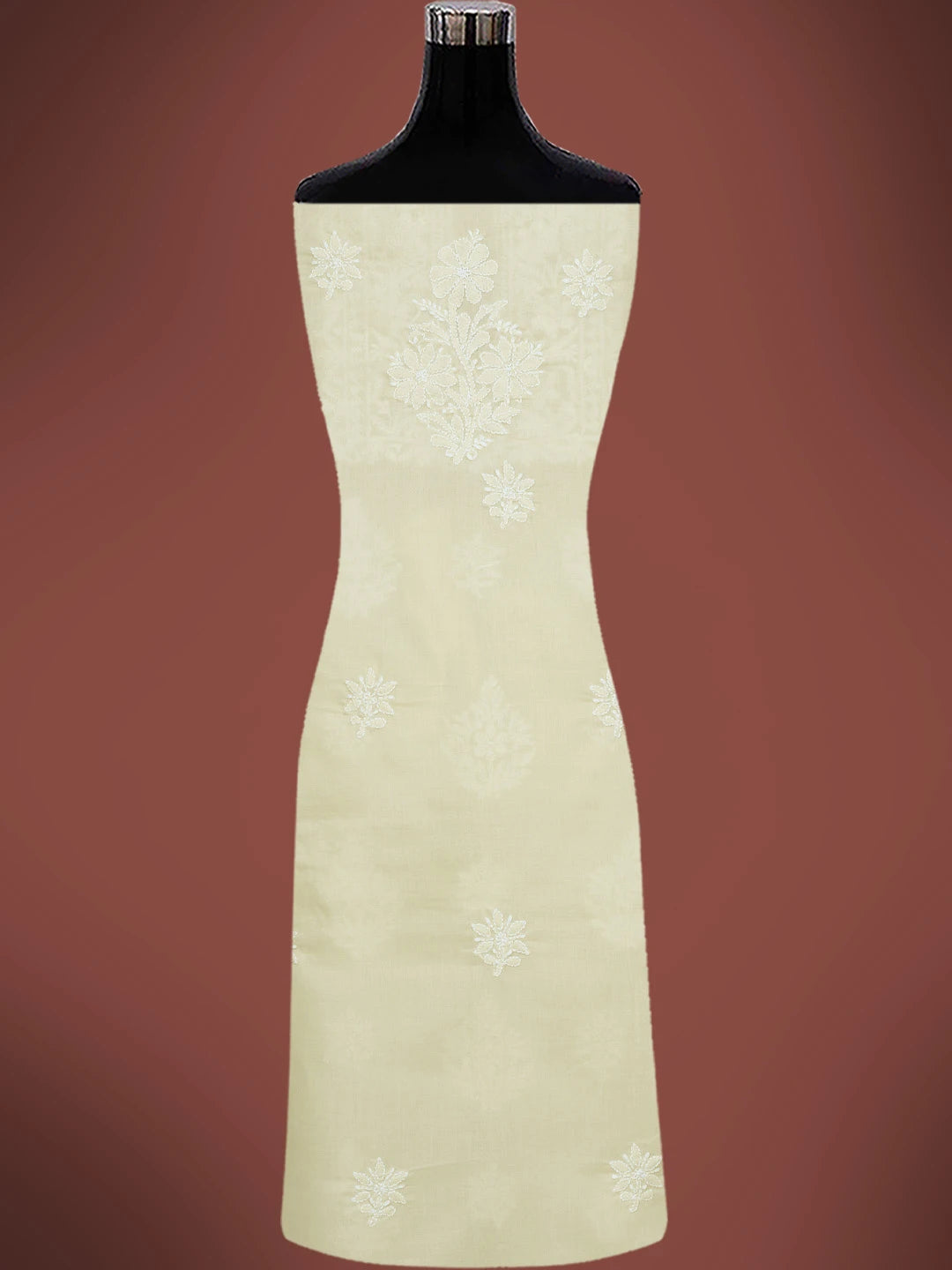 Ada Hand Embroidered Wheat Brown Cotton Lucknowi Chikankari Unstitched Kurta Piece 01A772841