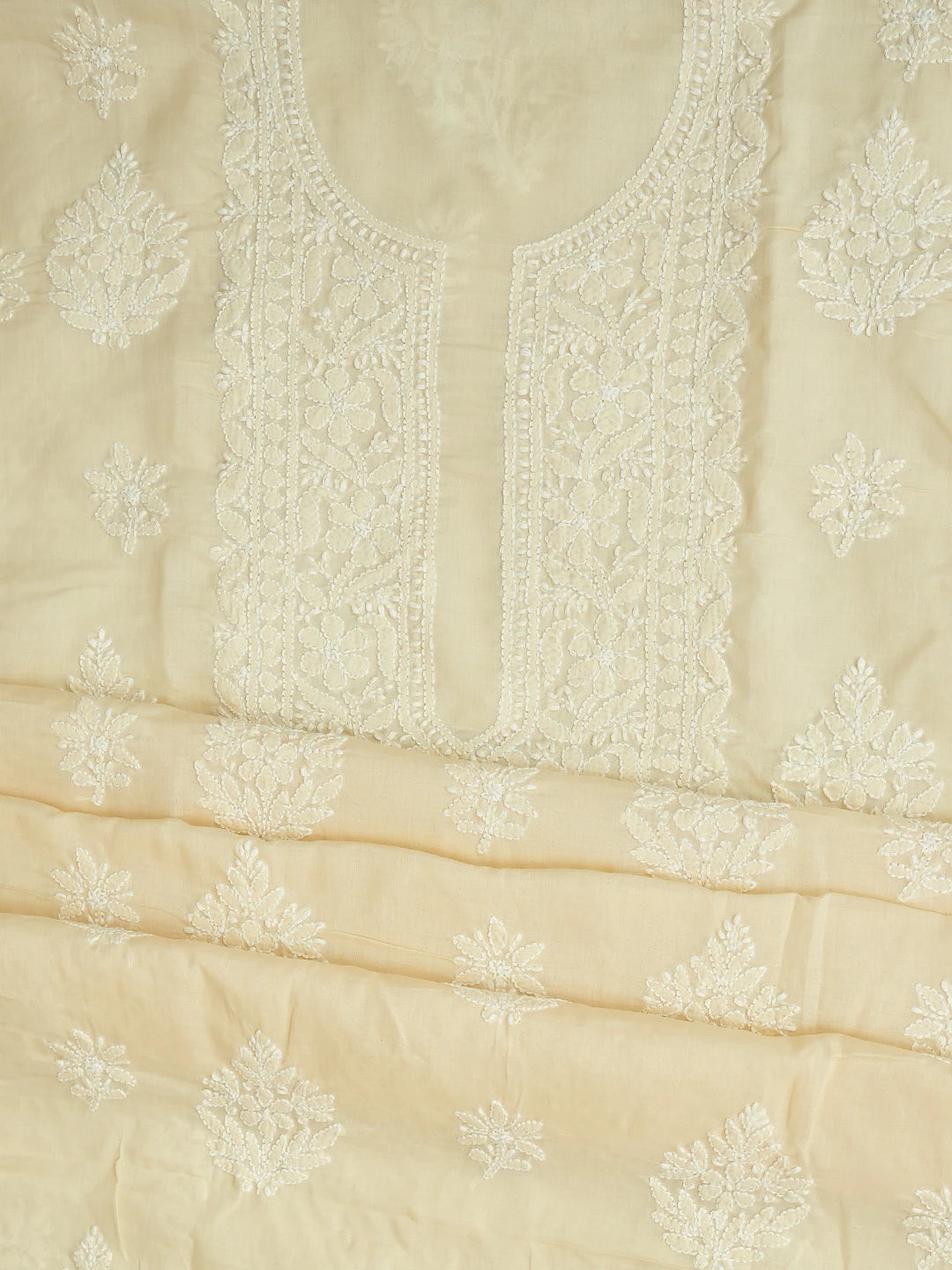 Ada Hand Embroidered Wheat Brown Cotton Lucknowi Chikankari Unstitched Kurta Piece 01A772841