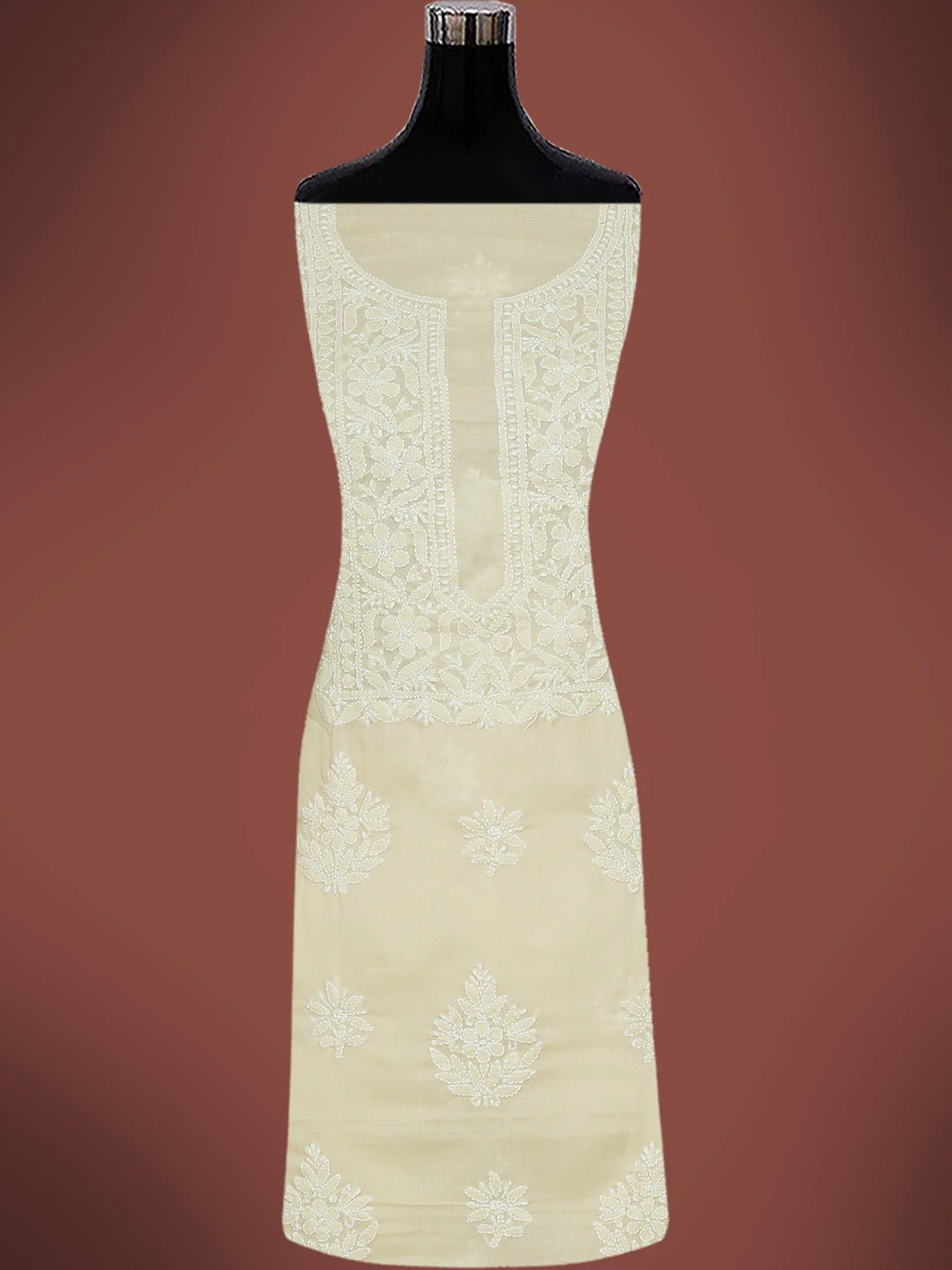 Ada Hand Embroidered Wheat Brown Cotton Lucknowi Chikankari Unstitched Kurta Piece 01A772841
