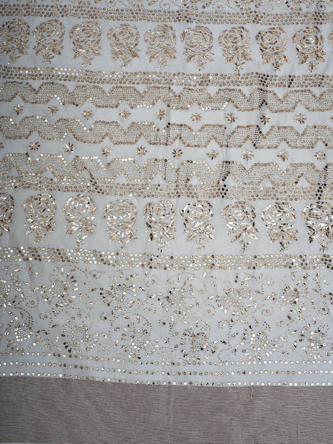 Ada Hand Embroidered White Chanderi Lucknowi Chikankari Saree and Blouse With Mukaish Work 01A589143