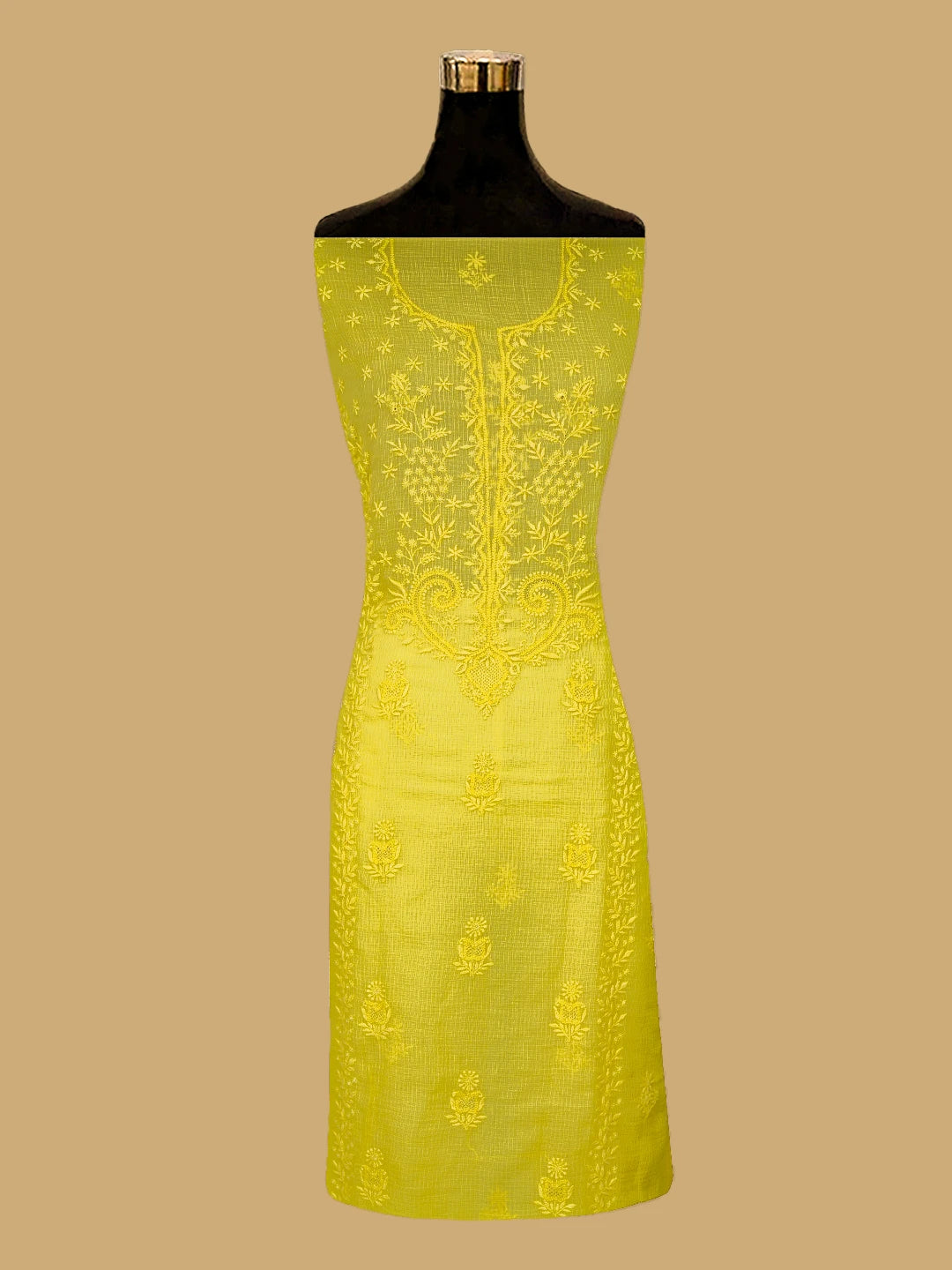 Ada Hand Embroidered Yellow Kota Lucknowi Chikankari Unstitched Kurta Dupatta Set 01A593518