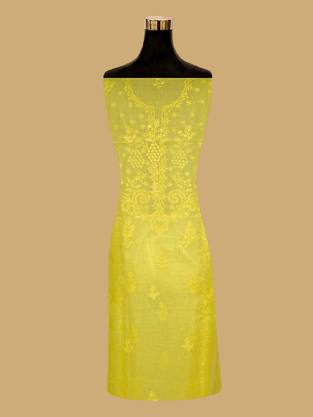 Ada Hand Embroidered Yellow Kota Lucknowi Chikankari Unstitched Kurta Dupatta Set 01A593518