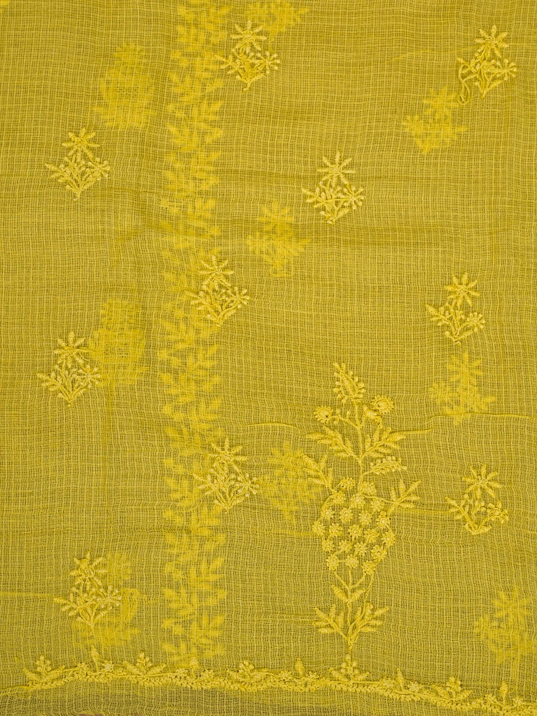 Ada Hand Embroidered Yellow Kota Lucknowi Chikankari Unstitched Kurta Dupatta Set 01A593518