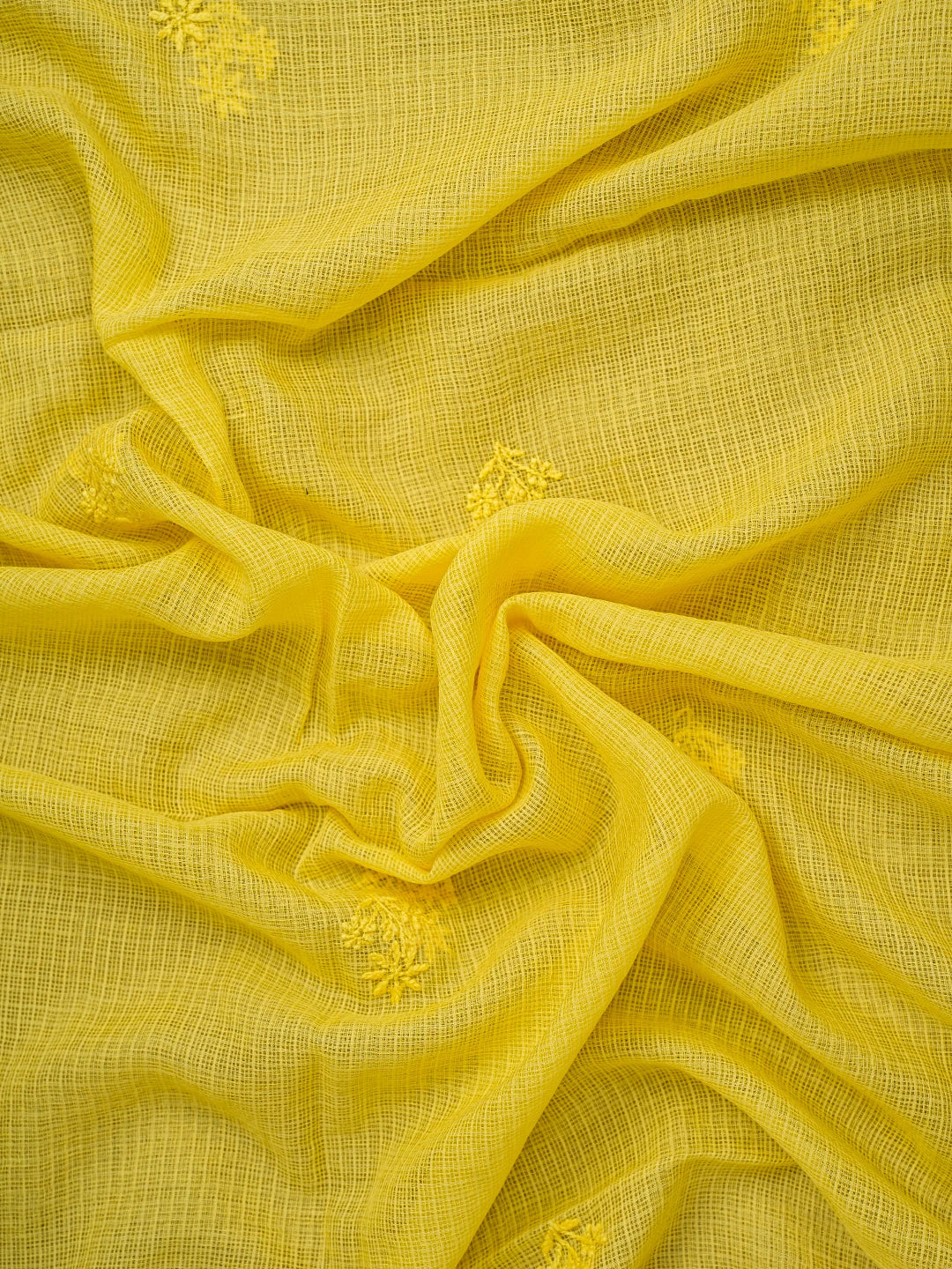 Ada Hand Embroidered Yellow Kota Lucknowi Chikankari Unstitched Kurta Dupatta Set 01A593518