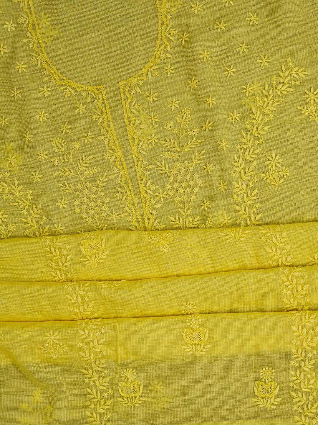 Ada Hand Embroidered Yellow Kota Lucknowi Chikankari Unstitched Kurta Dupatta Set 01A593518