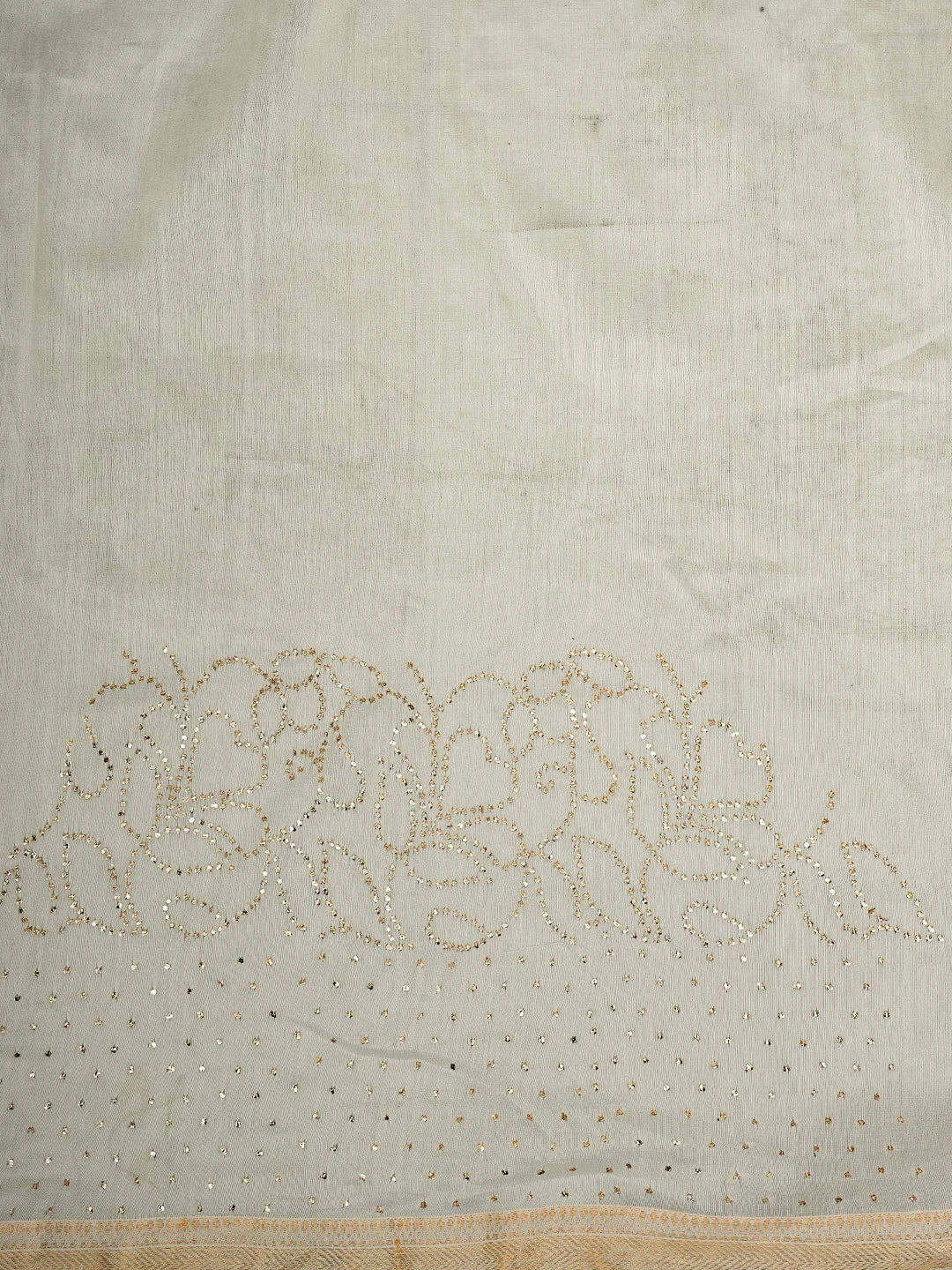 Ada Hand Embroidered White Chanderi Lucknowi Chikankari Saree and Blouse With Mukaish Work 01A683270