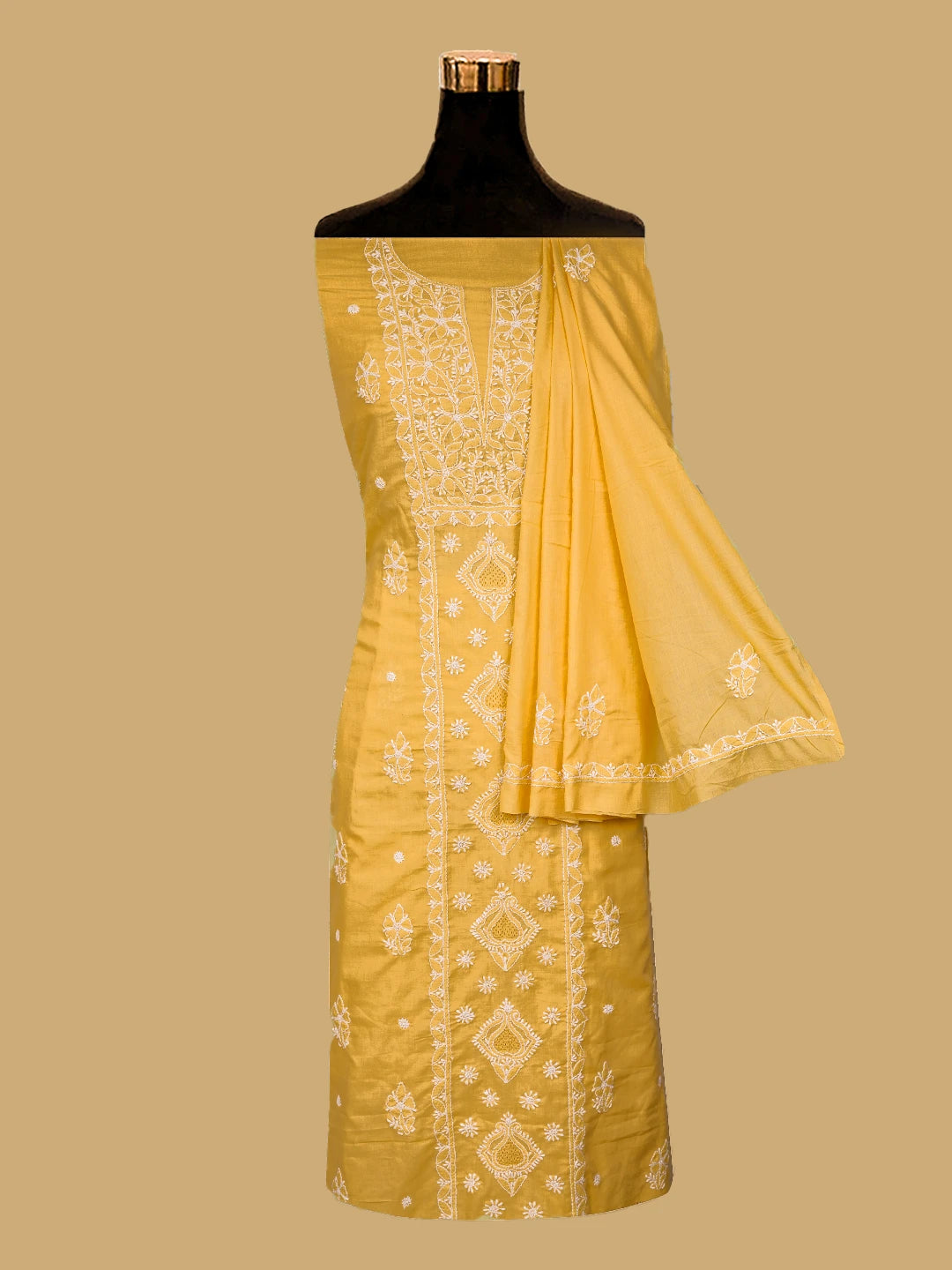 Ada Hand Embroidered Yellow Cotton Lucknowi Chikankari Unstitched Suit Piece 01A761544