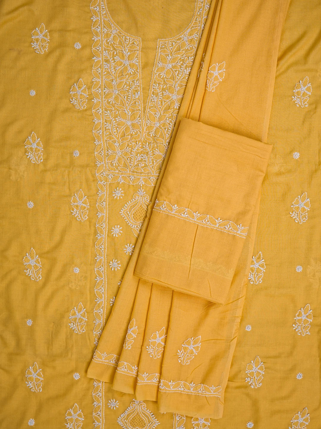 Ada Hand Embroidered Yellow Cotton Lucknowi Chikankari Unstitched Suit Piece 01A761544