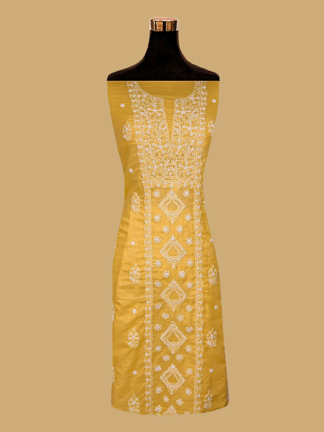 Ada Hand Embroidered Yellow Cotton Lucknowi Chikankari Unstitched Suit Piece 01A761544