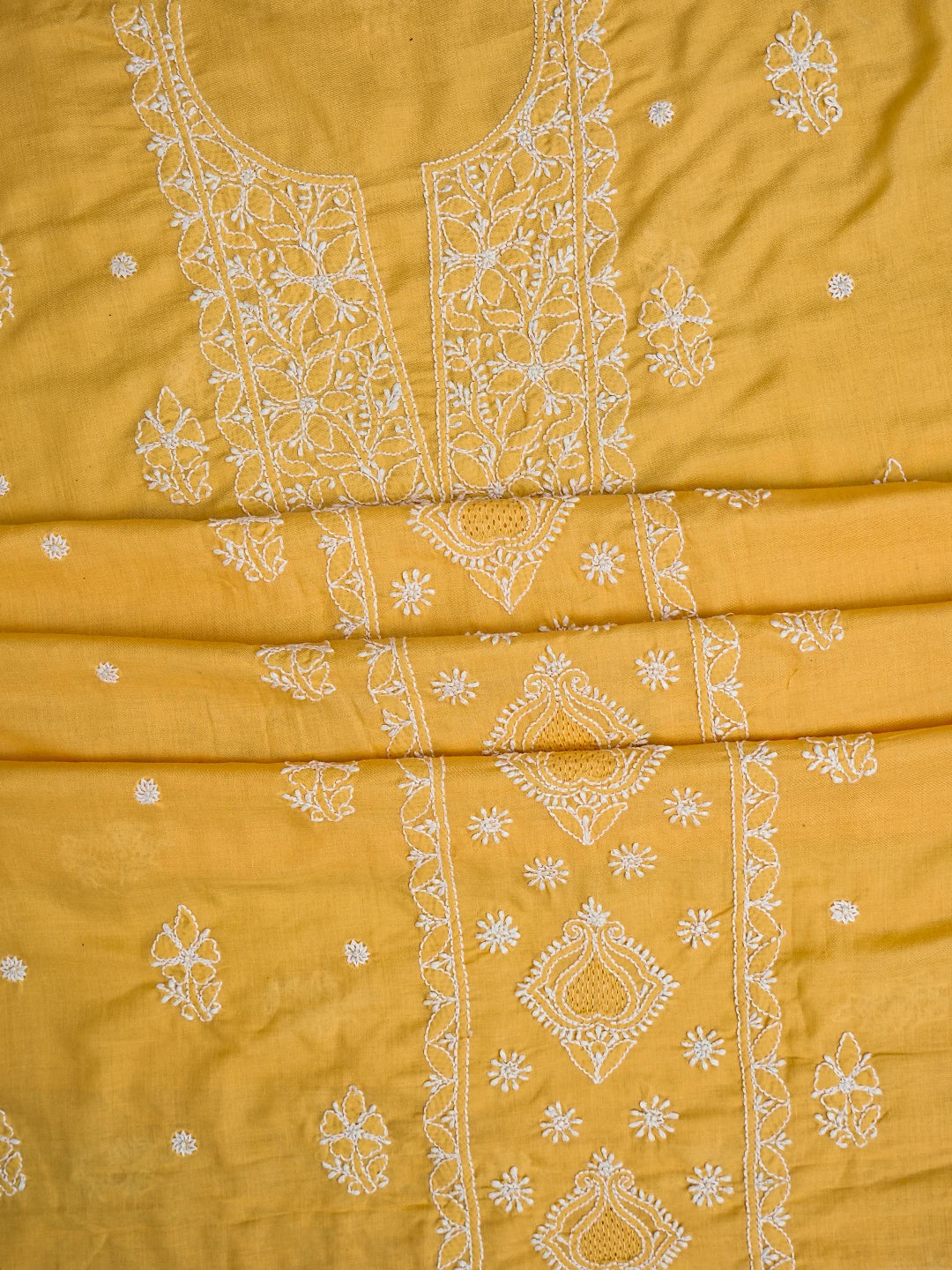 Ada Hand Embroidered Yellow Cotton Lucknowi Chikankari Unstitched Suit Piece 01A761544