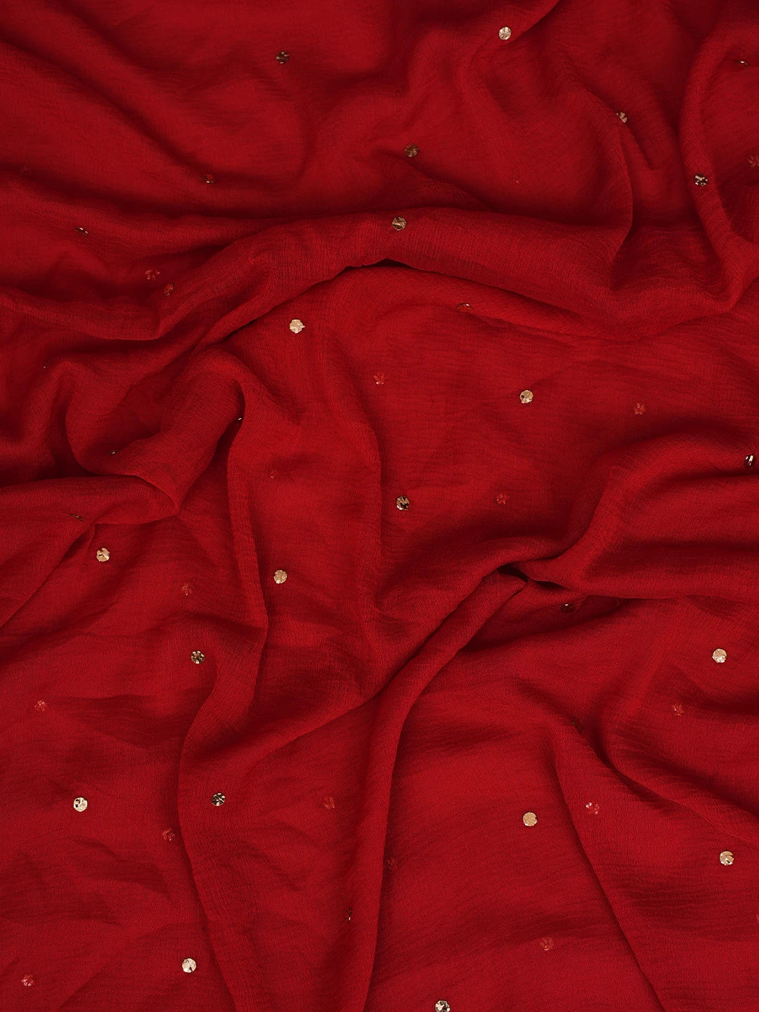 Ada Hand Embroidered Red Cotton Lucknowi Chikankari Unstitched Suit Piece With Mukaish Work 01A657401